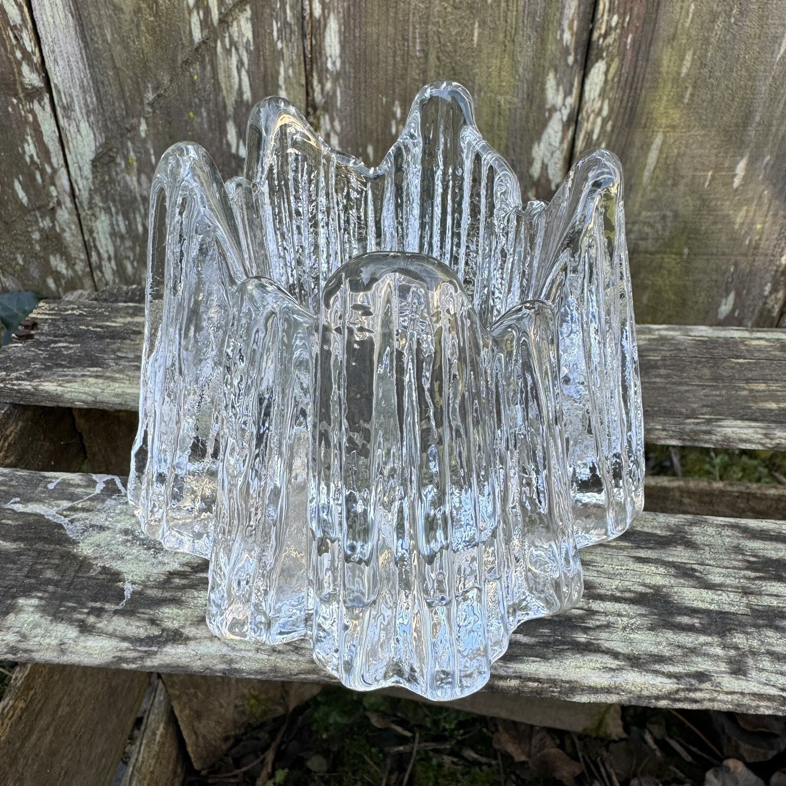 Nybro Volcano Candle Holder Clear Votive Textured Art Glass w/ Box VTG Set of 2