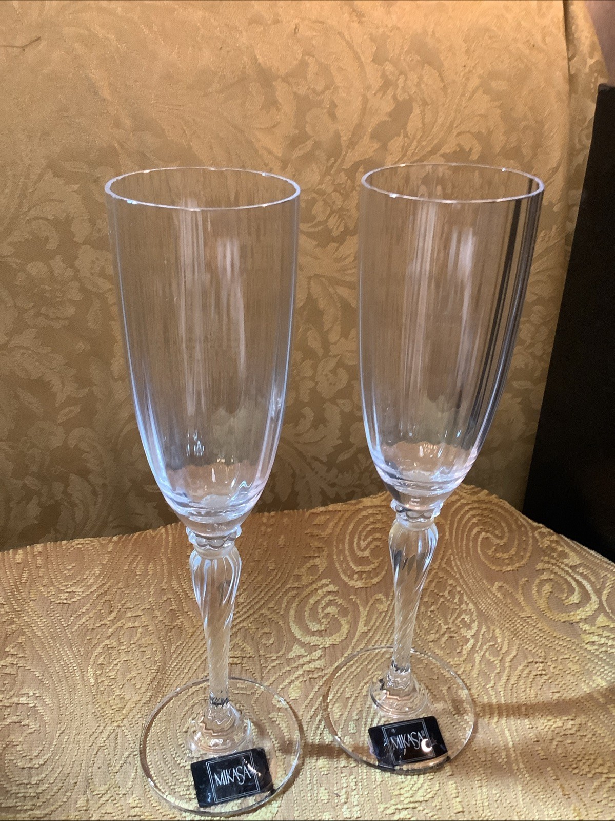 2x Set Mikasa 9.5” Clear Crystal Traviata Champagne Flute Glasses T 6055-007