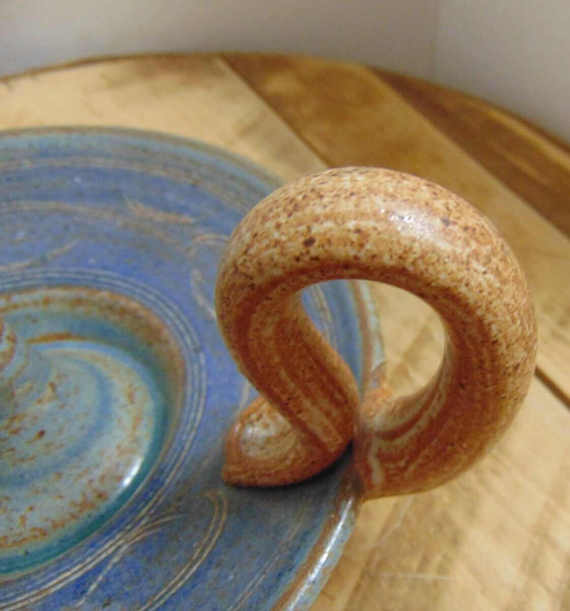 Studio Art Pottery Chamberstick Candle Holder w/ Drip Tray Glazed Artist Mark