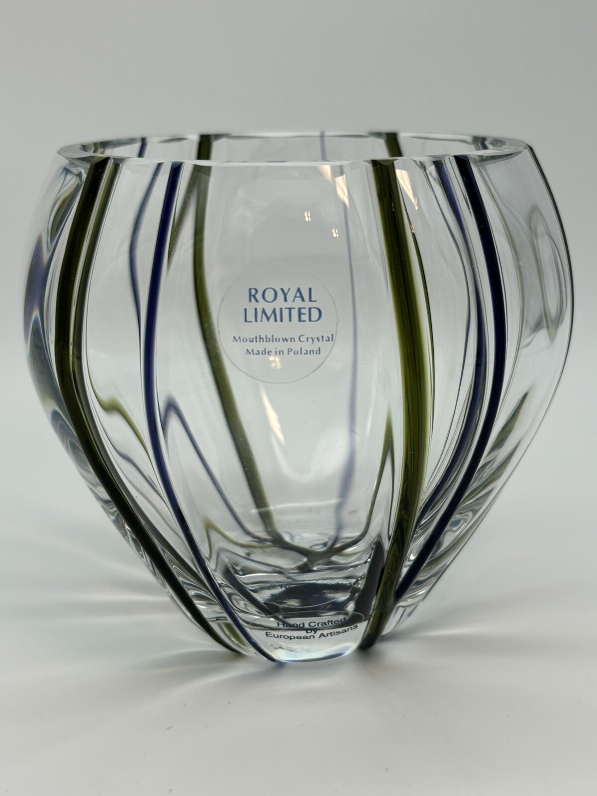 Royal Limited Crystal Vase Green Blue Threading Hand Crafted Mouth Blown Poland