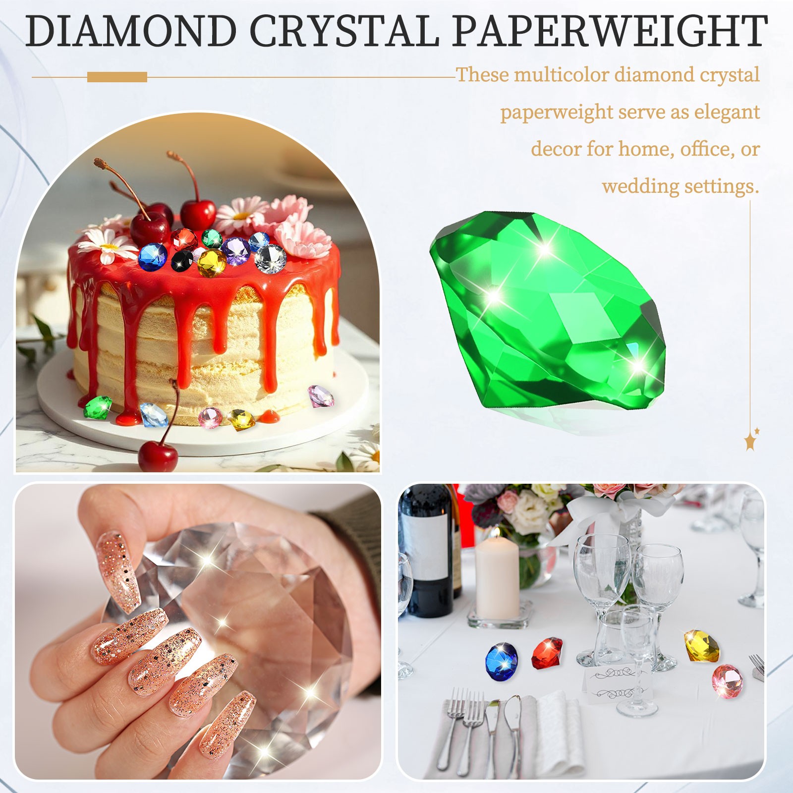 8 Pcs 30mm / 1.18 Inch Diamond Crystal Paperweight, Green