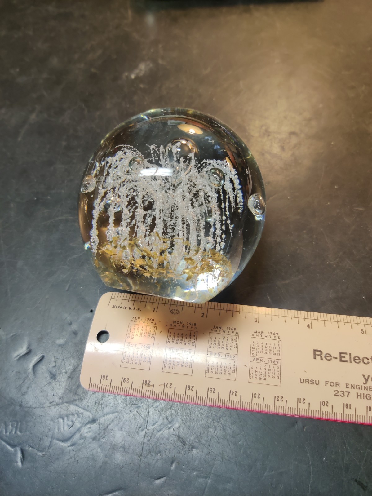 Vintage Glass Paperweight With Fireworks Or Fountain Inside