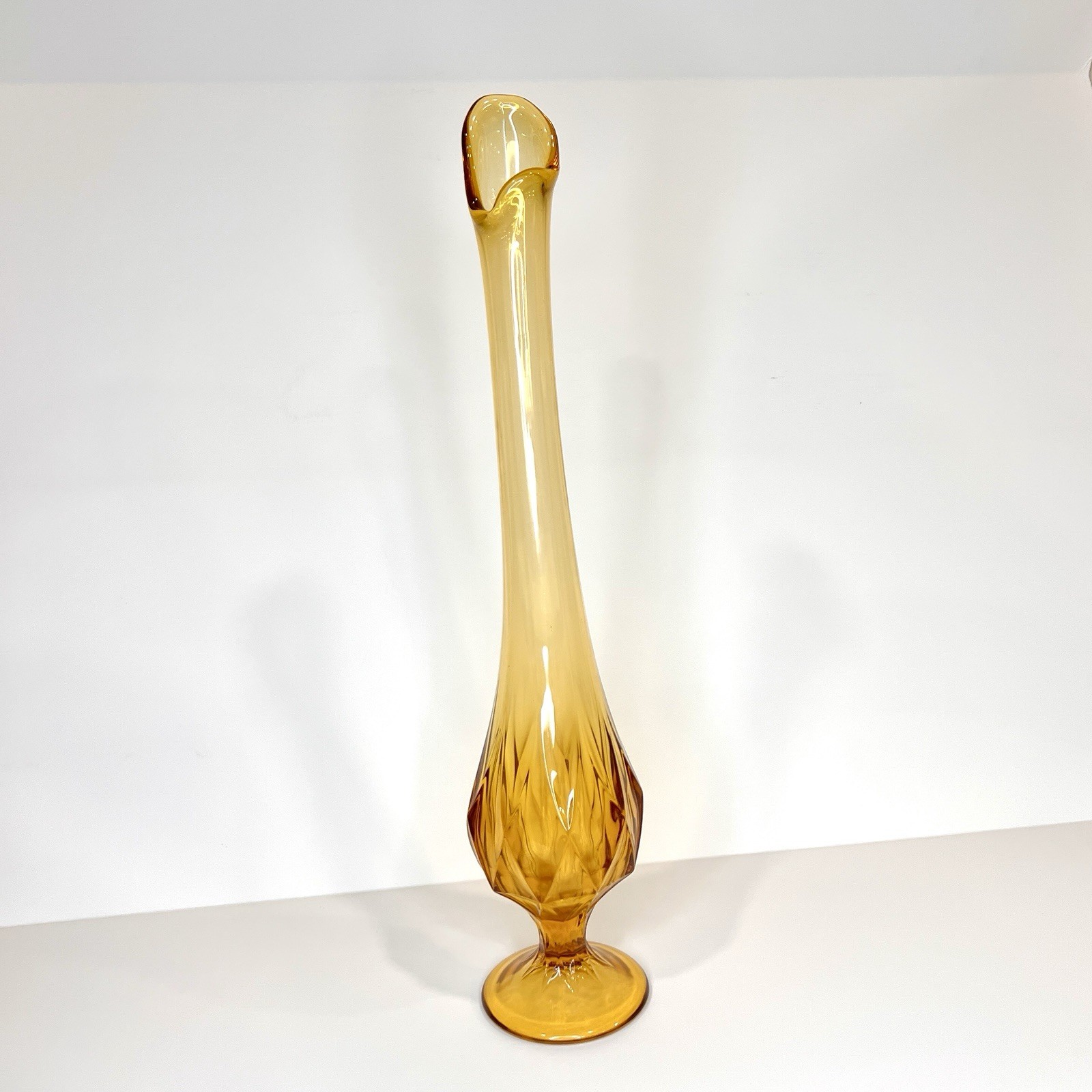Viking Hand Made Amber Swung Glass Vase Mid Century Modern 20” Tall