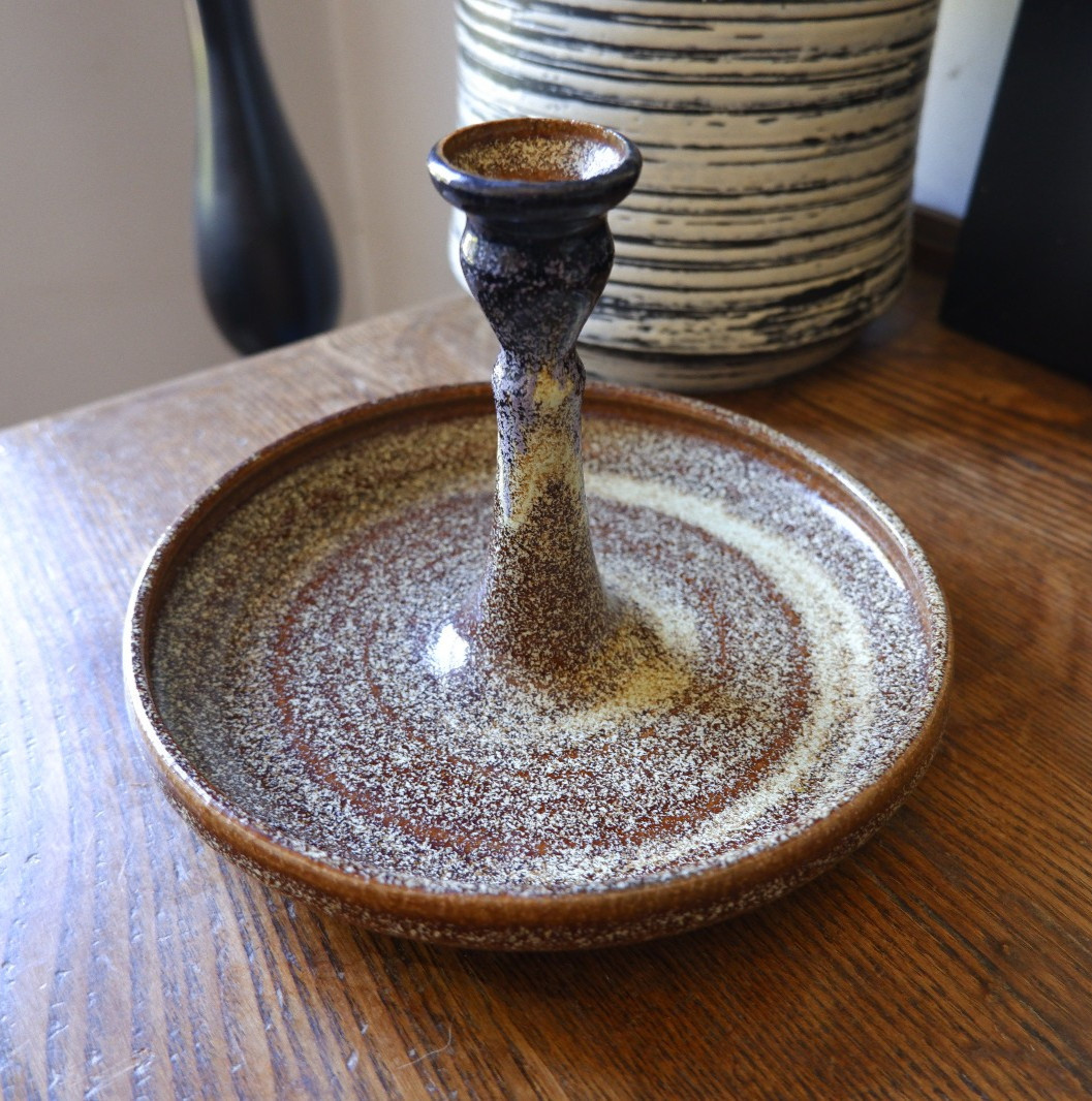 MCM VTG Artist Signed Hand Made Studio Art Pottery CANDLESTICK CANDLE HOLDERS