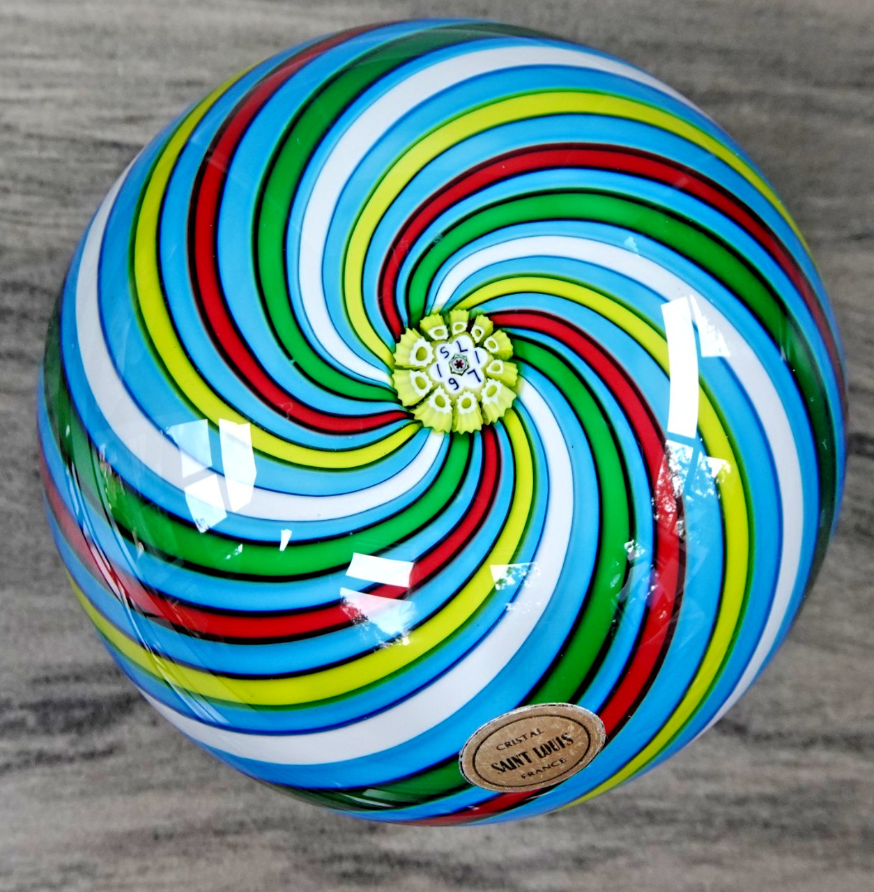 1971 Saint Louis Cristal France 5 Color Crown Swirl Art Glass Paperweight *MINT