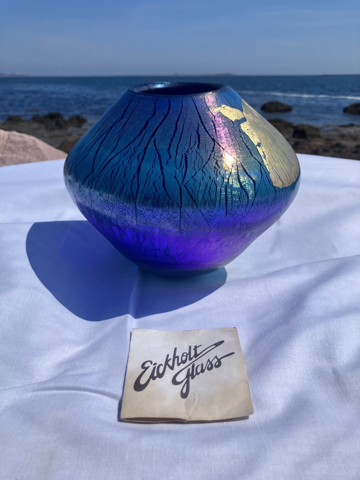 XXX RARE XXX VINTAGE ROBERT EICKHOLT SIGNED ART HANDBLOWN OVOID 24K GLASS VASE