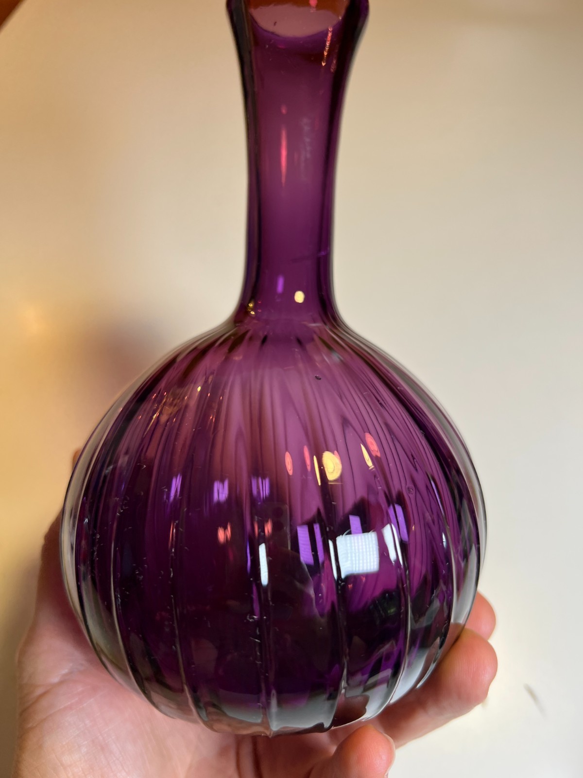 Vintage MFA BOSTON Hand Blown Amethyst Purple Art Glass Vase Ribbed Melon Onion