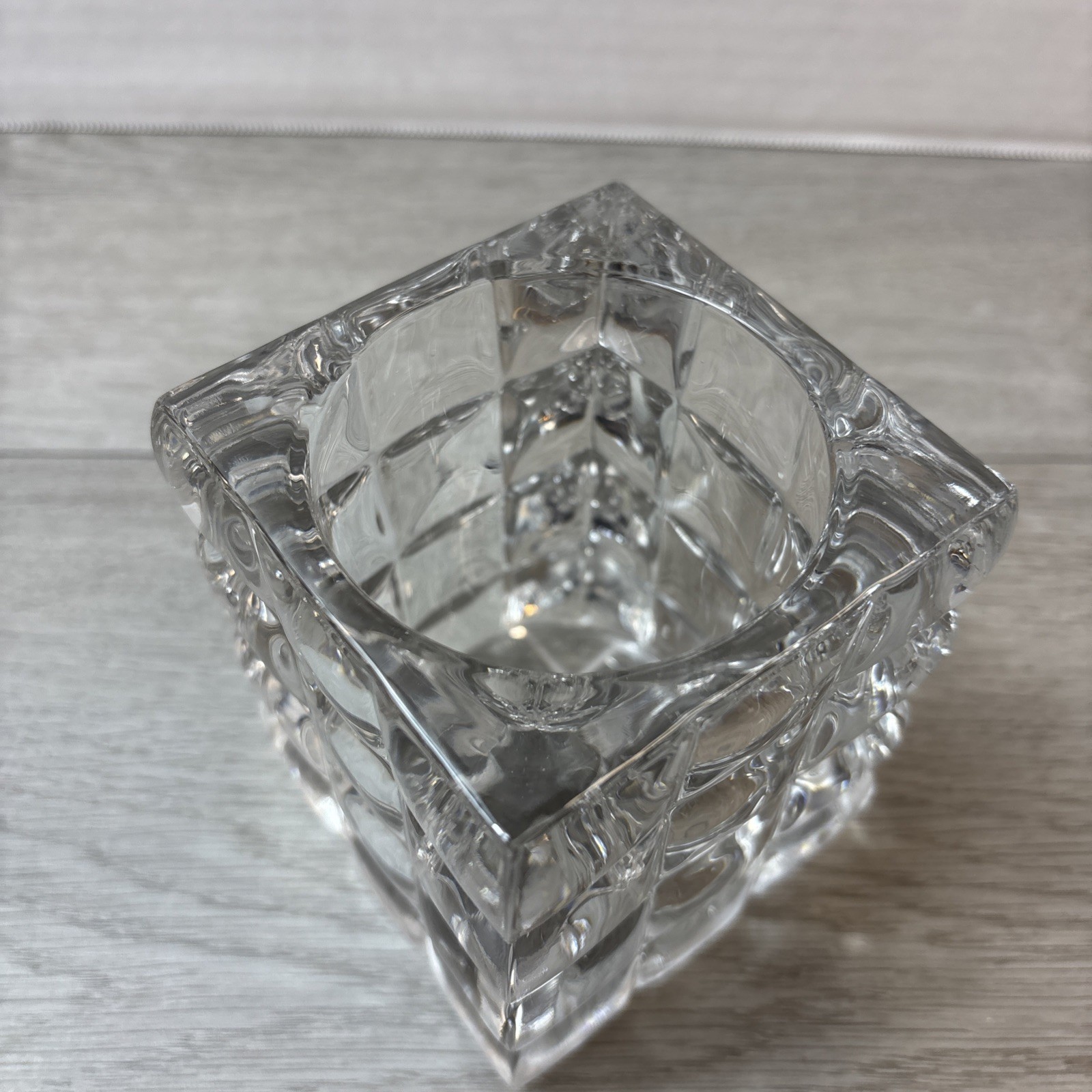 Towle Heavy Modern Cubist Crystal Vase Square 3.25”x 4.25” Round Candle