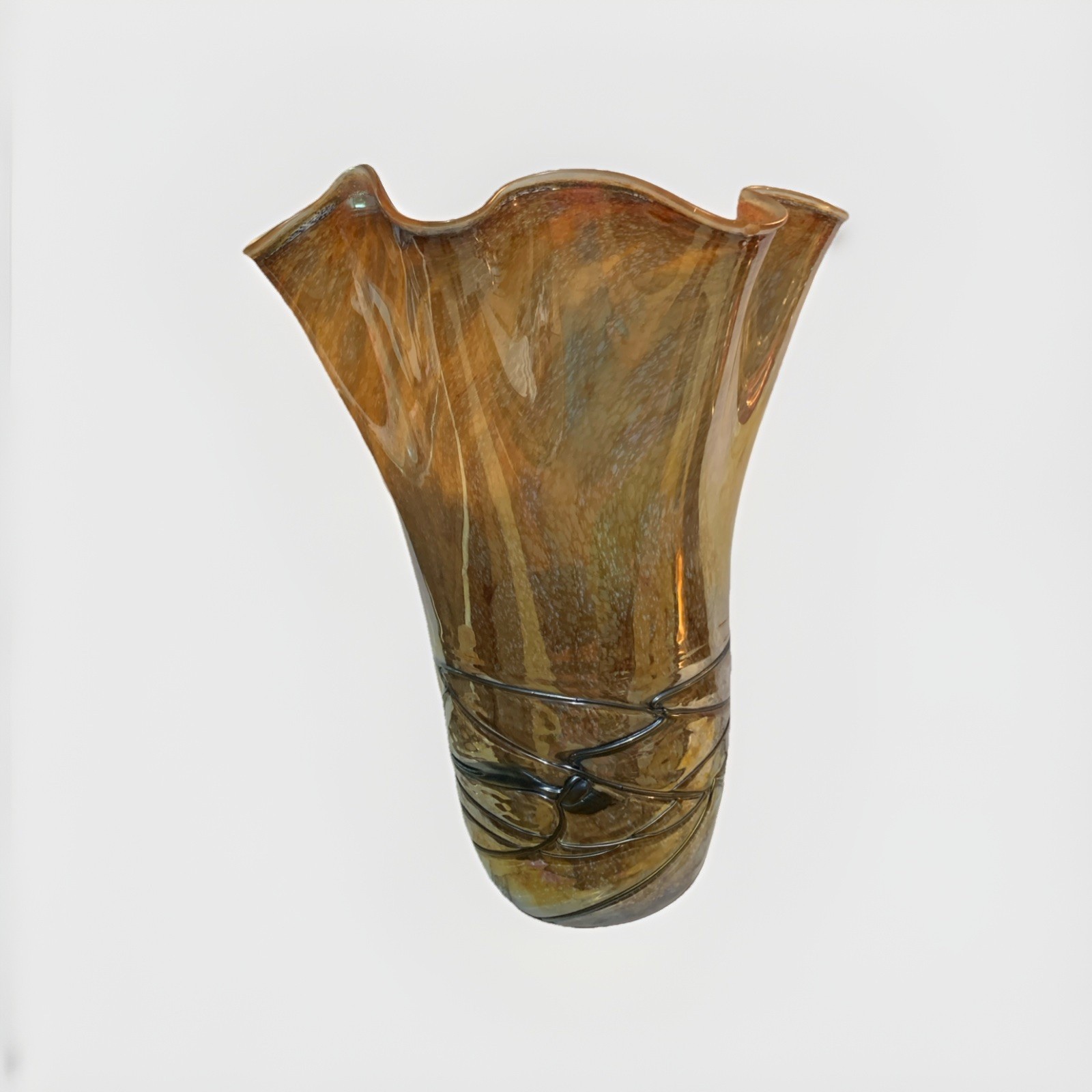 Iridescent Art Glass Handkerchief, 13 1/2 to 14 inch tall Vase Marano Style