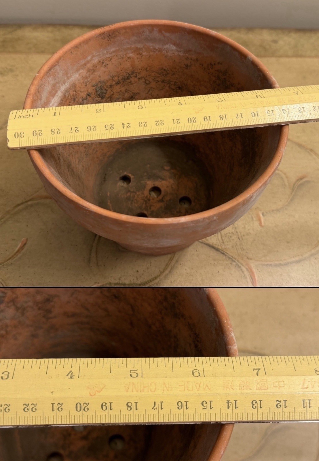 Vtg TerraCotta-Red Clay Flower Pot-Planter-Lots Patina! 5-Drain Holes 6.5”x5.25”