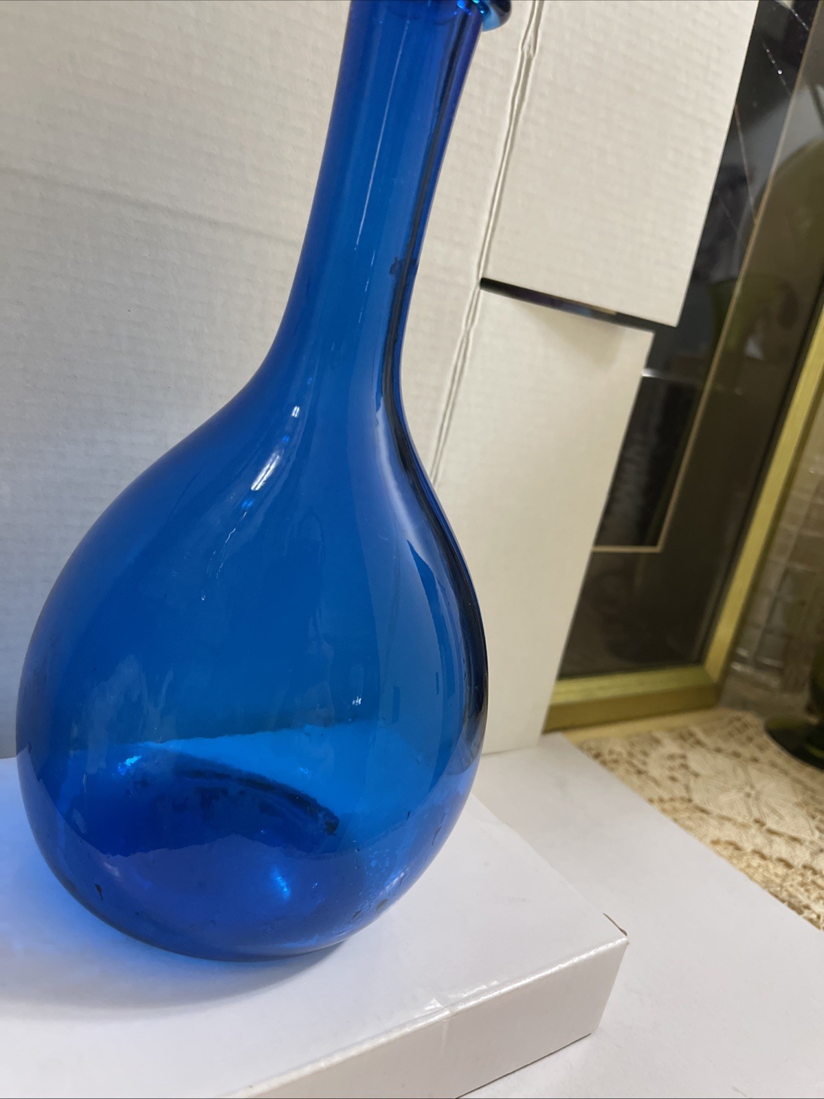 Blenko Williamsburg Restoration Sapphire Blue Glass Vase Wine Bottle