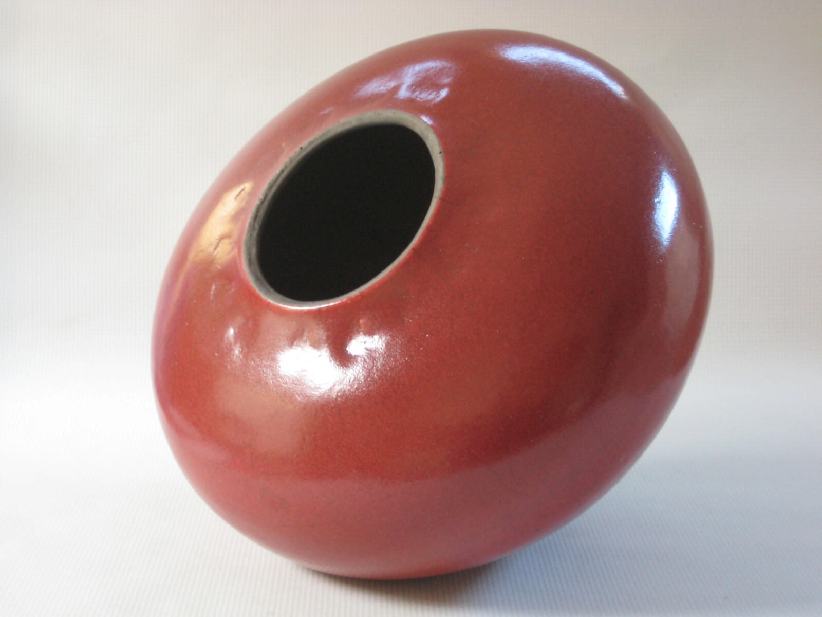 Modern Red Crackle Glaze – Low Fired Vase – Mystery Artist – Signed & Dated 2003