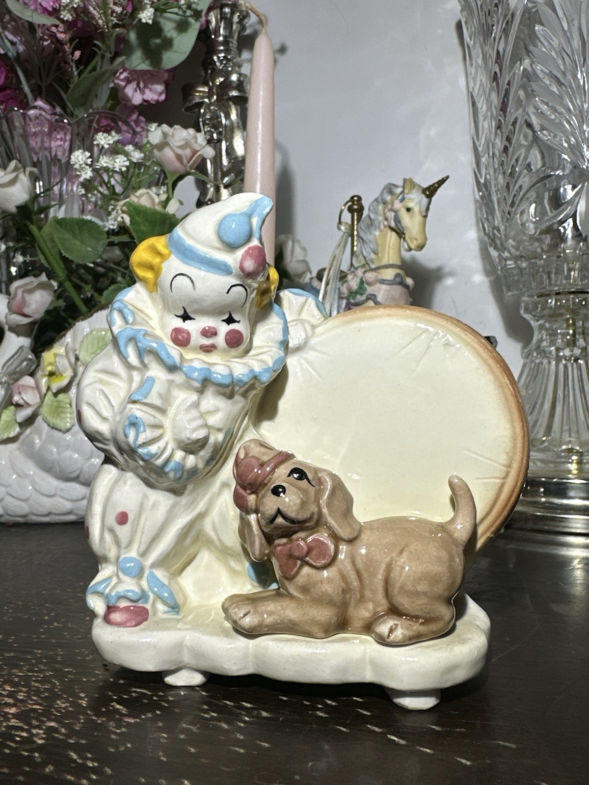 Ceramic Glossy Circus Clown & Dog Planter Cute Multicolor