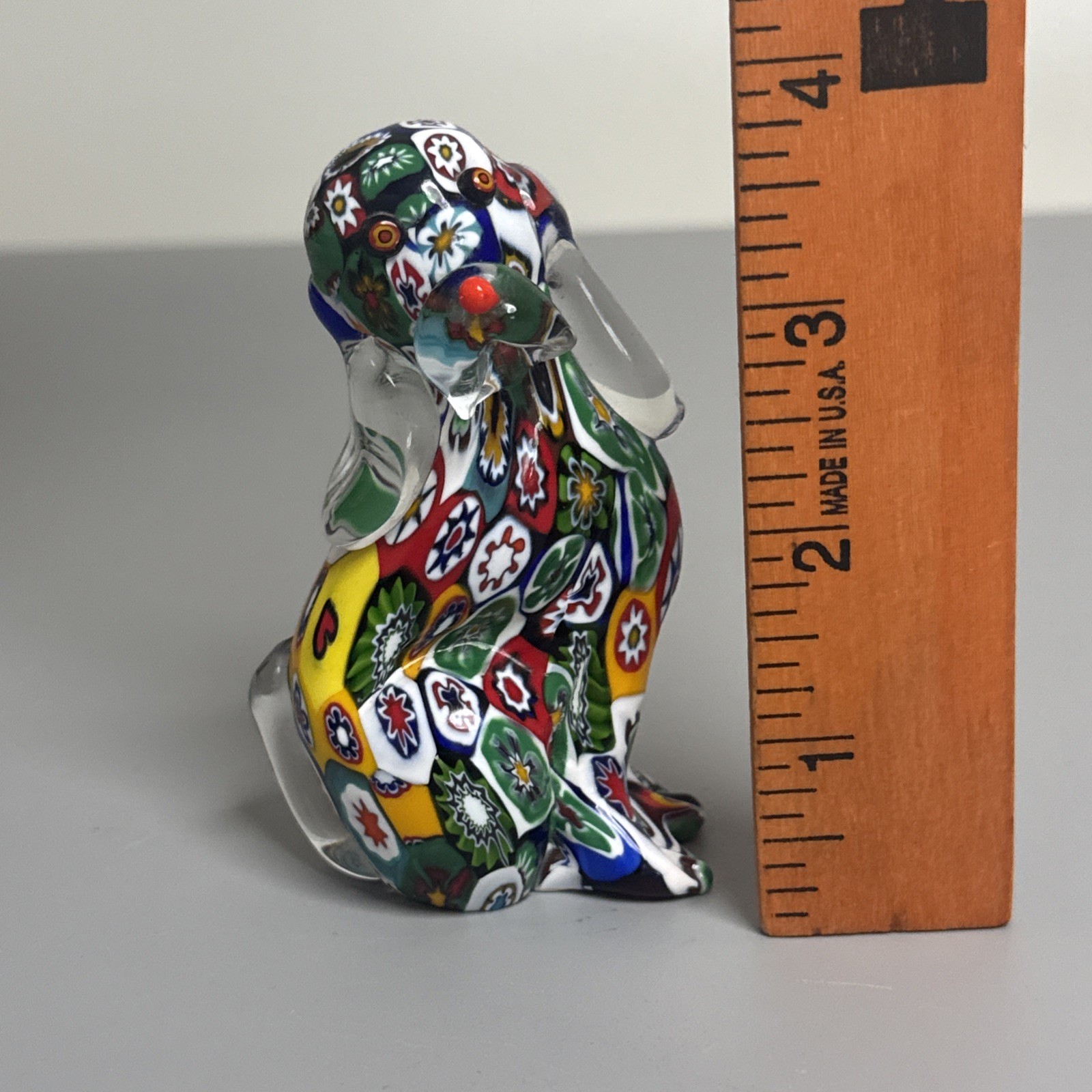 Vintage Murano Glass Hound Dog Millefiori Art Figurine Multi Color 3.75″ Tall