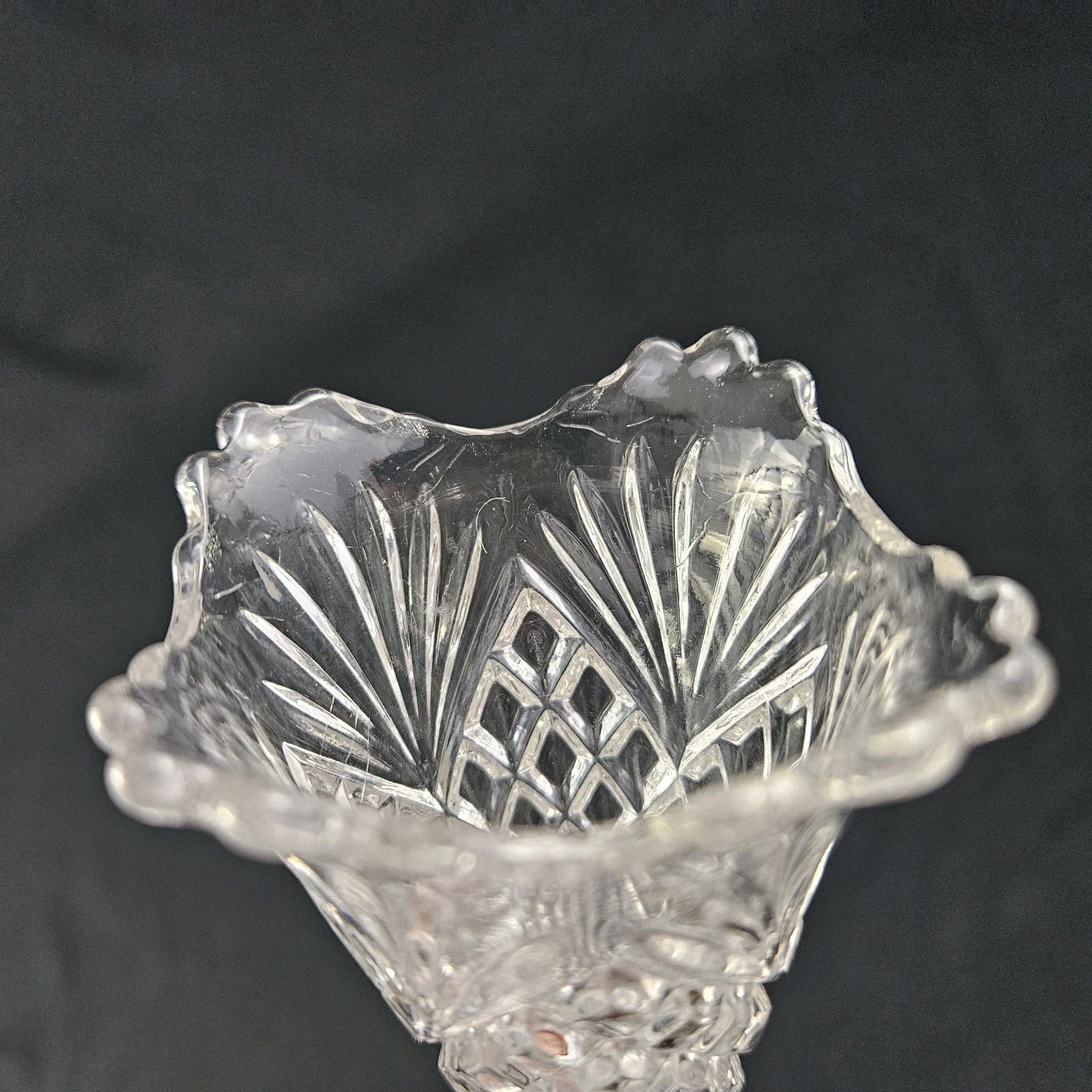 Vintage Bud Flower Vase Glass Pineapple Fan Holbrook Propagator US Glass Co