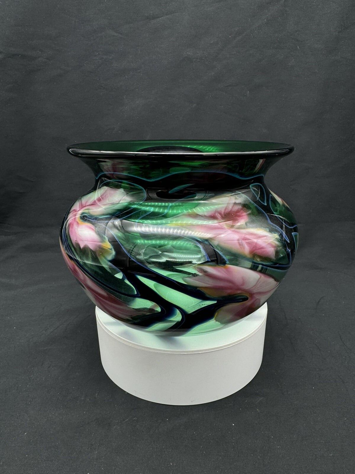 Vintage 1994 Signed John Lotton Flower Vine Art Glass Bowl Vase