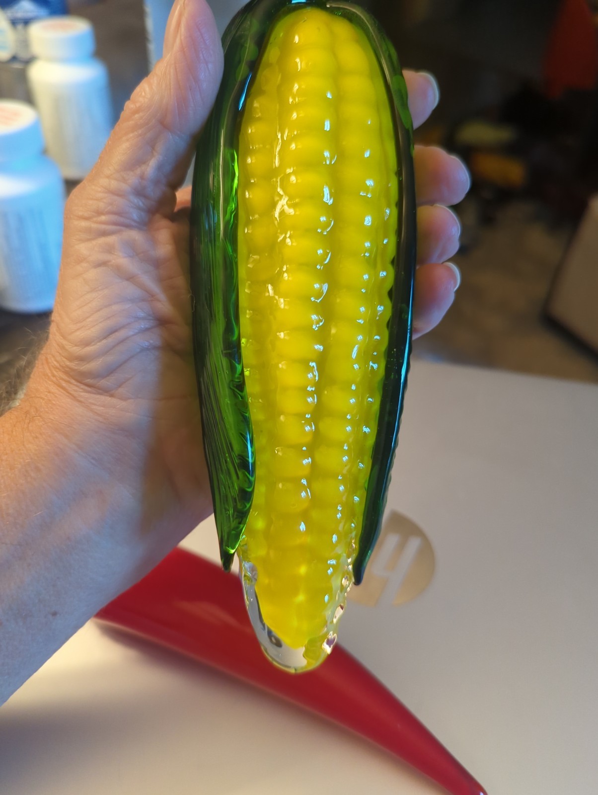 Vintage Hand Blown Glass Ear of Corn & Red Chili Pepper Murano Style Art Glass