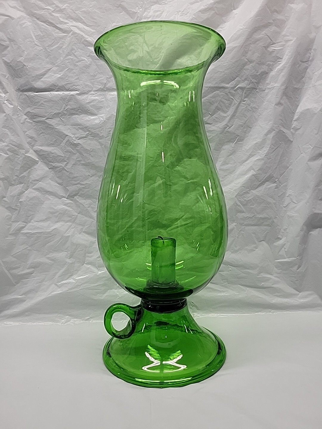 Vintage Empoli blown glass candle hurricane green 1960s 14 inch Italian # 5641