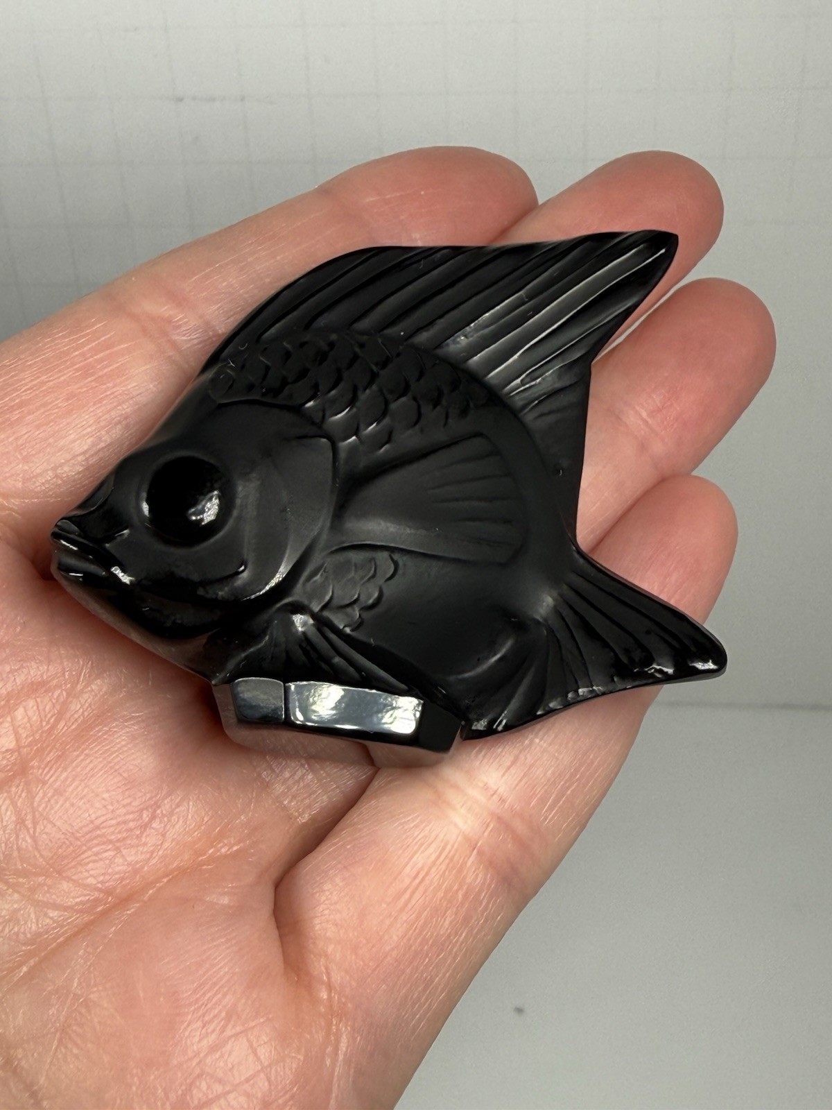 Lalique Crystal Black Fish Figurine Seal Signed Glass France