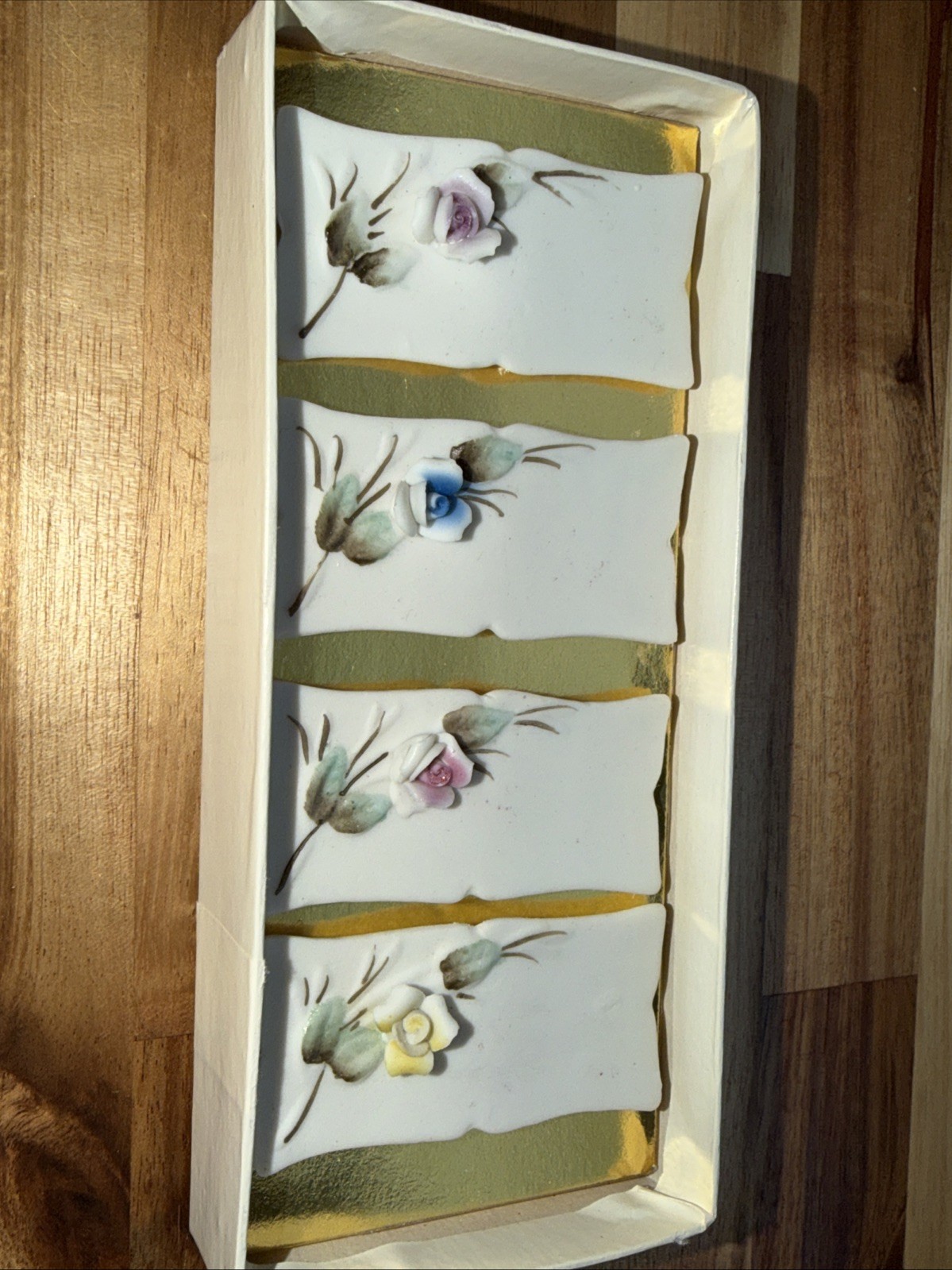 Vintage Japan Shafford Roses Place Card Holders Markers in Original Box MCM