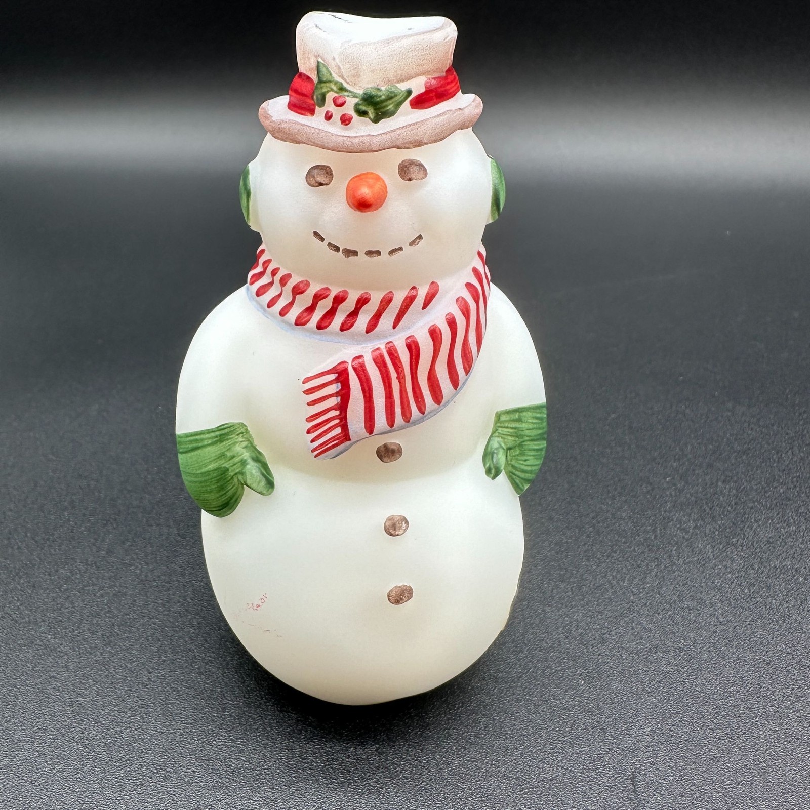 Fenton Art Glass Snowman Christmas 95th Anniversary Ivory Signed M Raddish Label