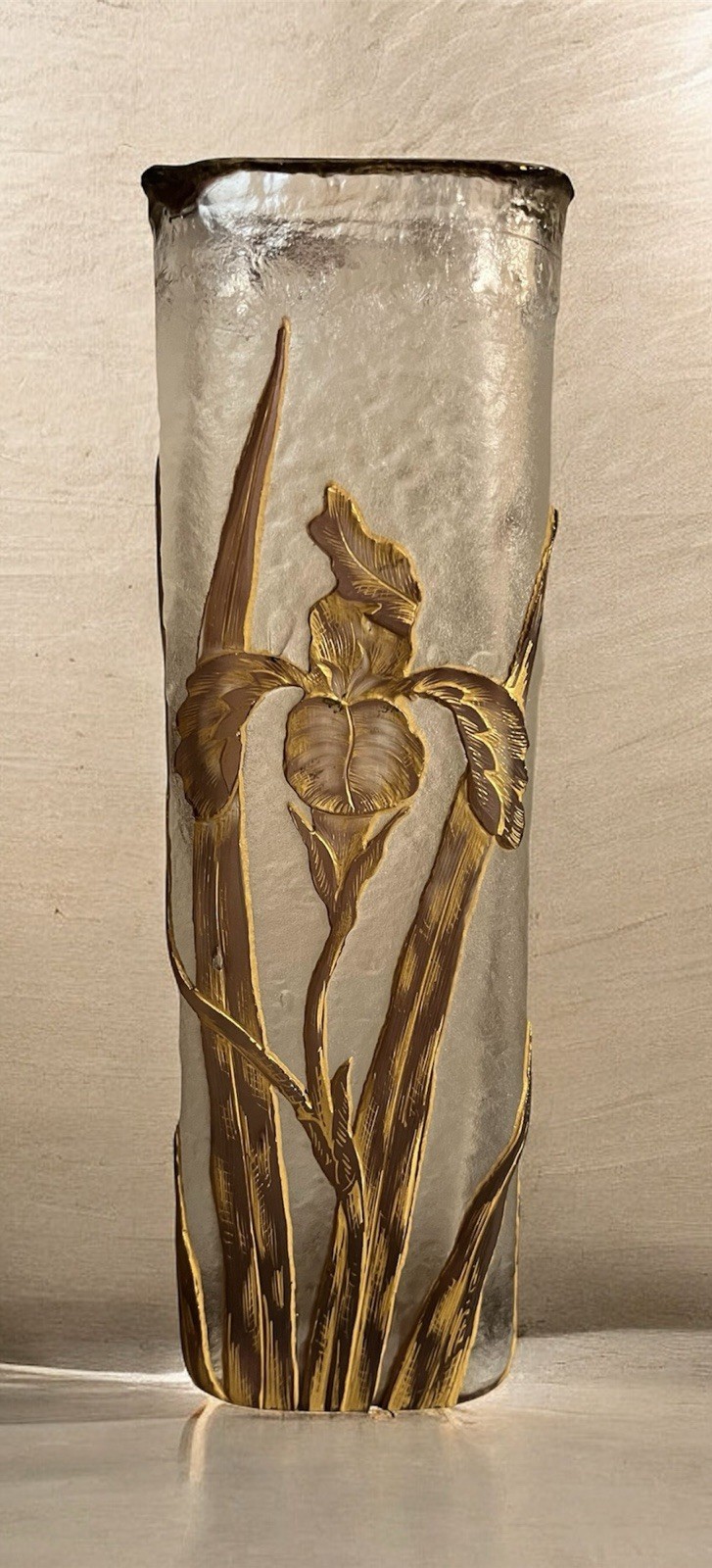 Authentic Pair Genuine Daum Nancy France Acid Etched Cameo Gilt Vases Signd Rare