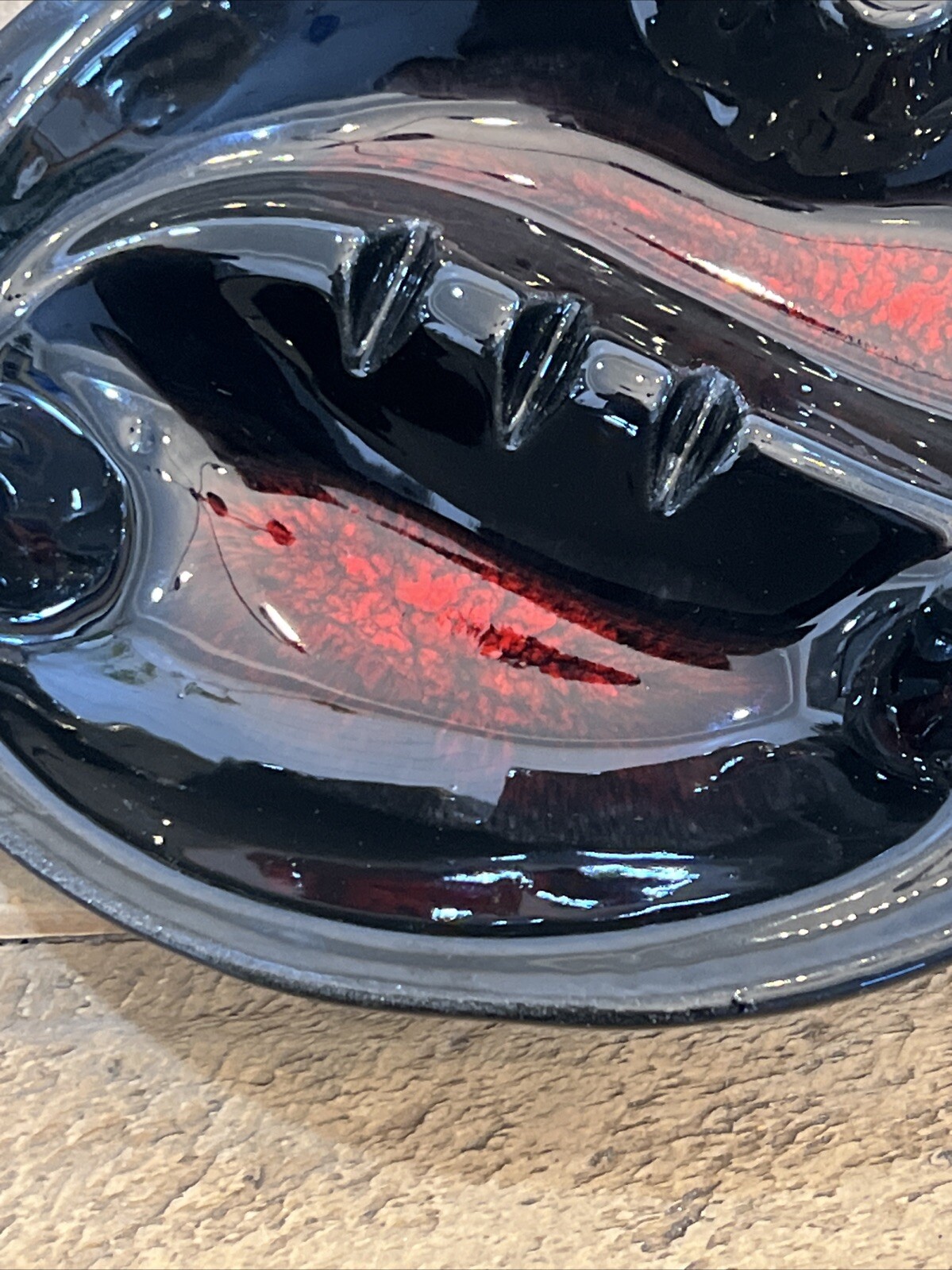 Vintage Maurice California Pottery Ashtray Black And Red High Gloss