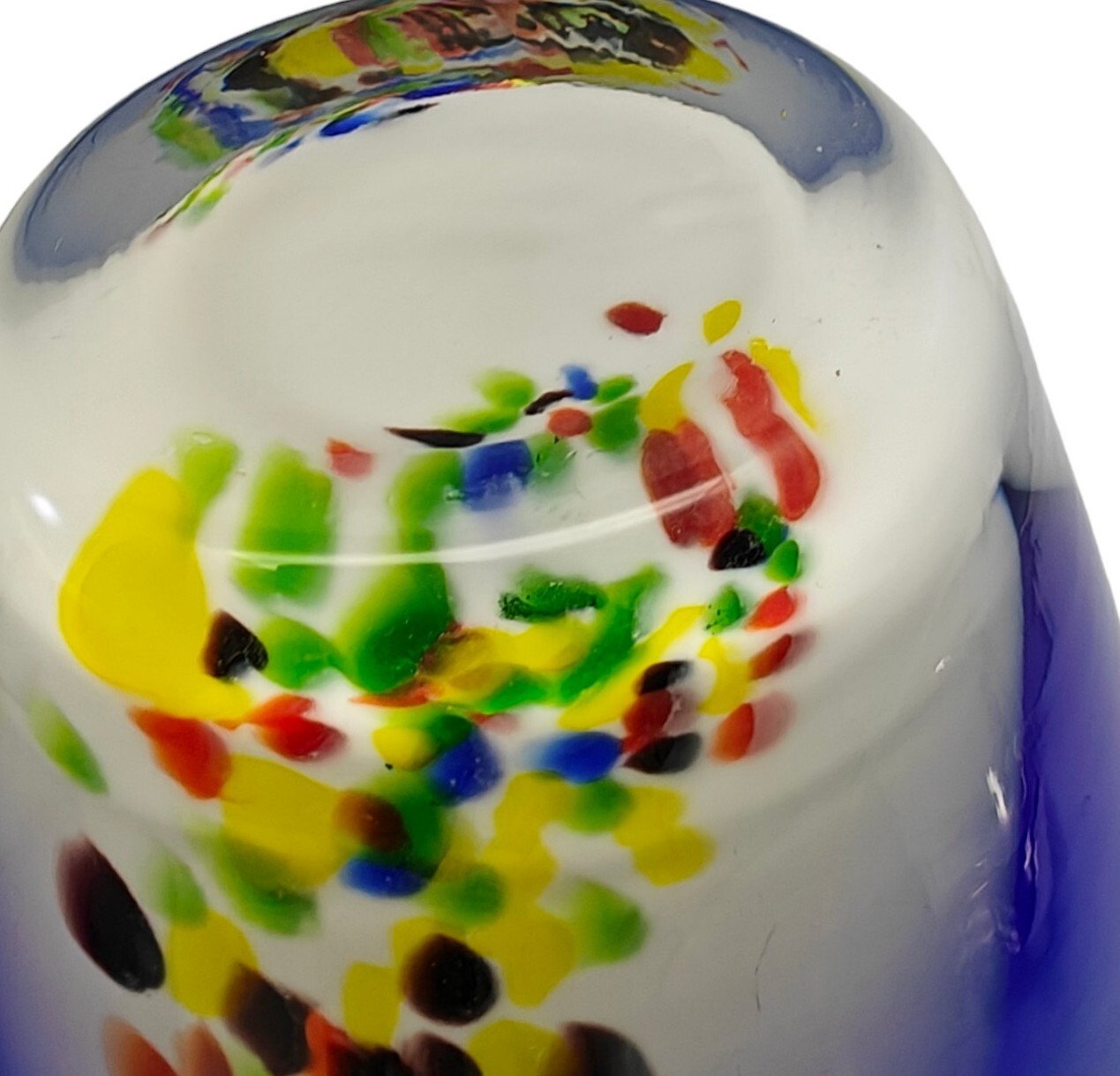 Hand Blown Art Glass Vases Cobalt Blue Confetti Cased Lot Of 2