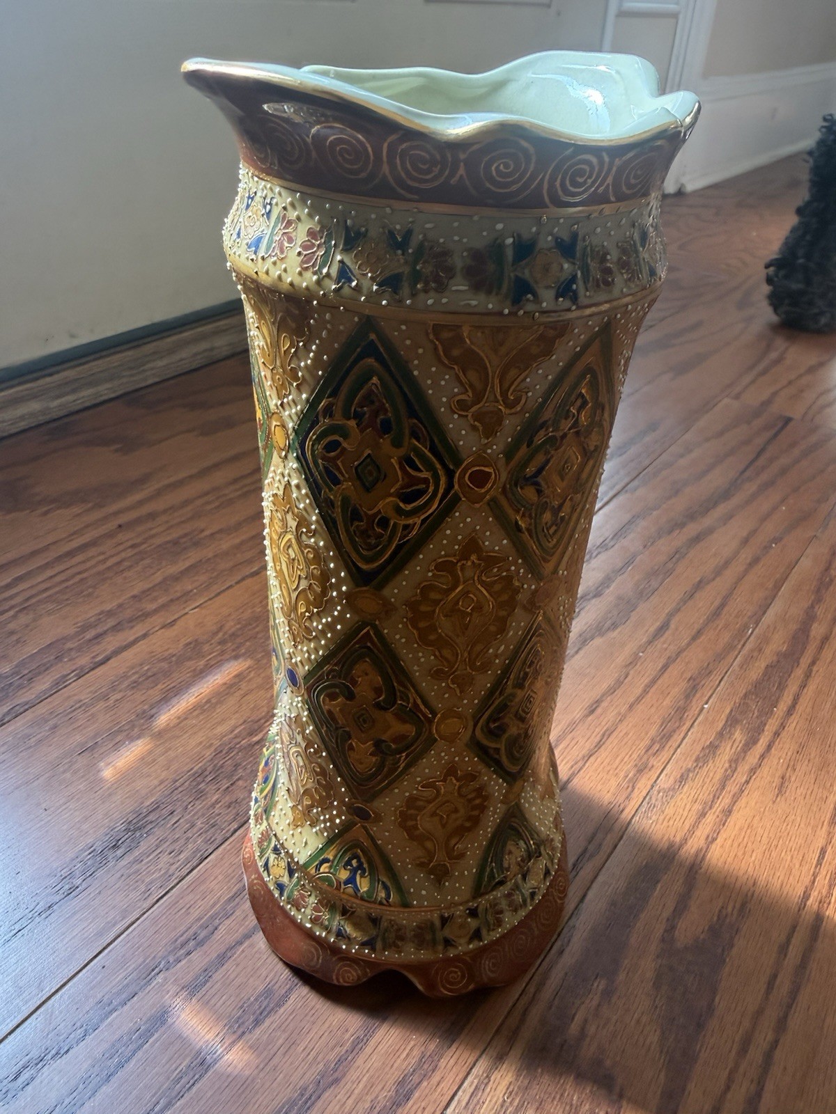 Limoges France Porcelain Vase Victorian Art Nouveau Hand Painted Gilt Enamel