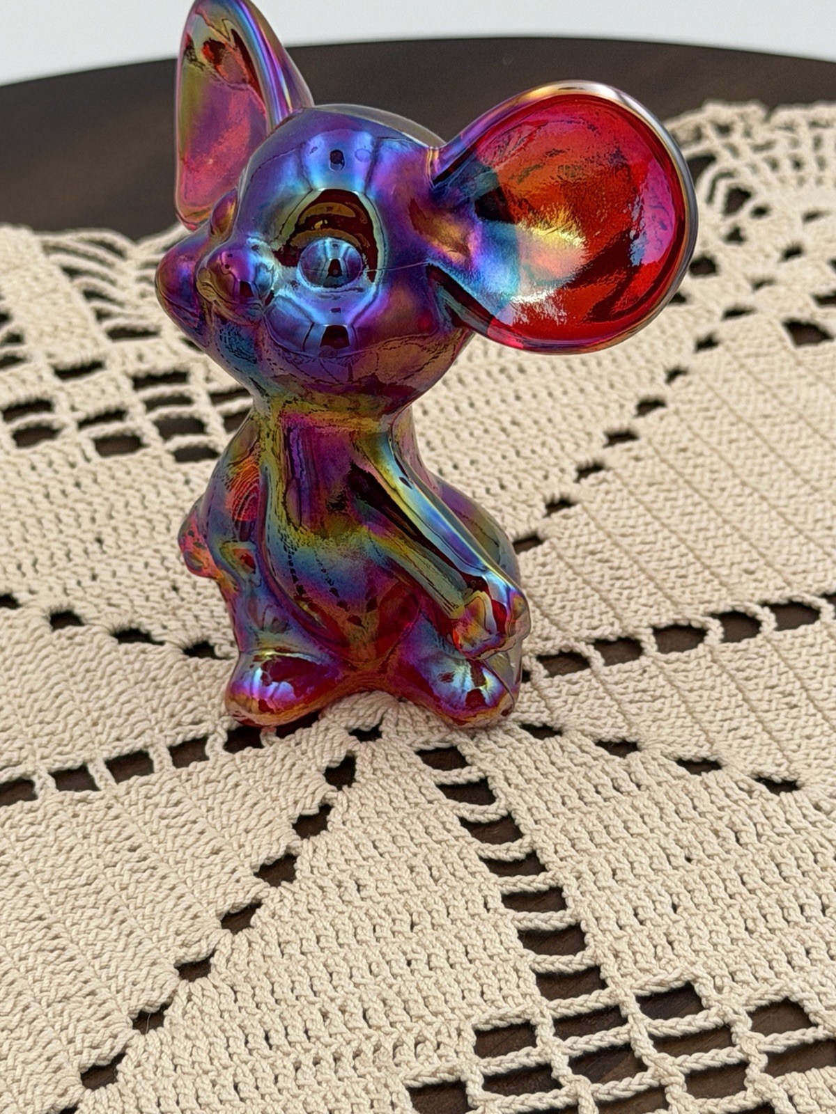 FENTON RED CARNIVAL IRRIDIZED BIG EAR FENTON MOUSE