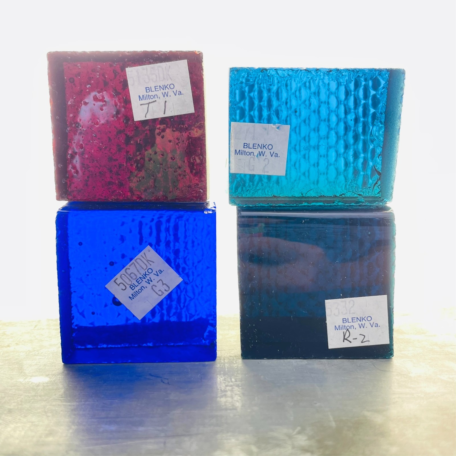Blenko Art Glass Color Sample Block Lot of 4