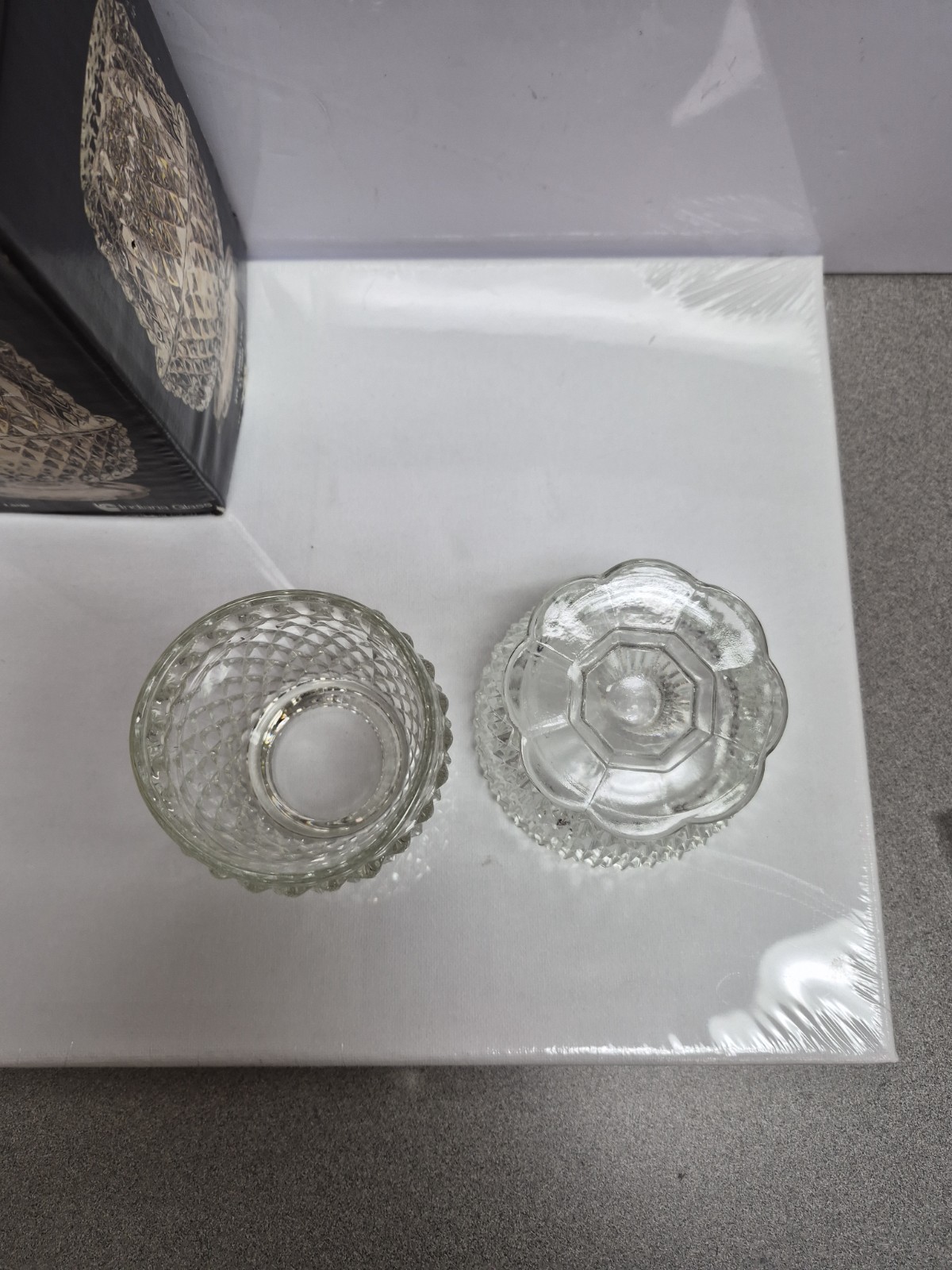 Vintage Indiana Clear Glass Diamond Point Fairy Lamp Pressed Glass