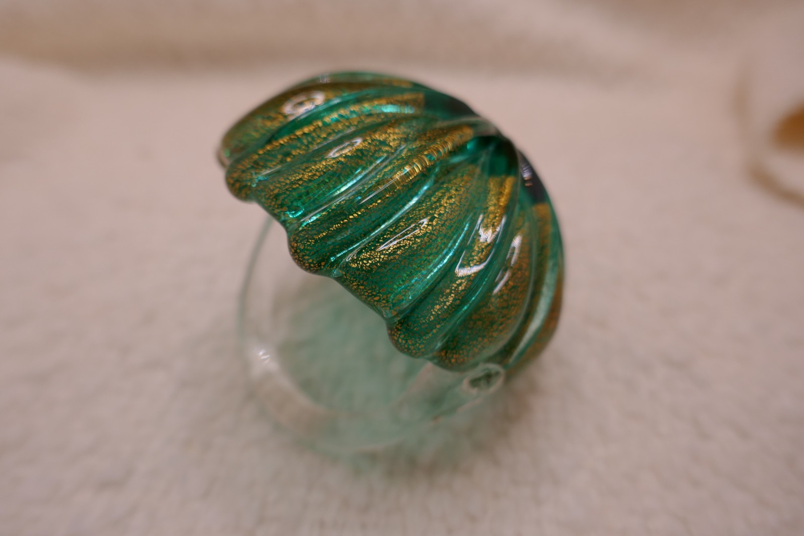 Beautiful Vintage Murano Handmade Teal & Gold Glass Basket – Barovier & Toso?
