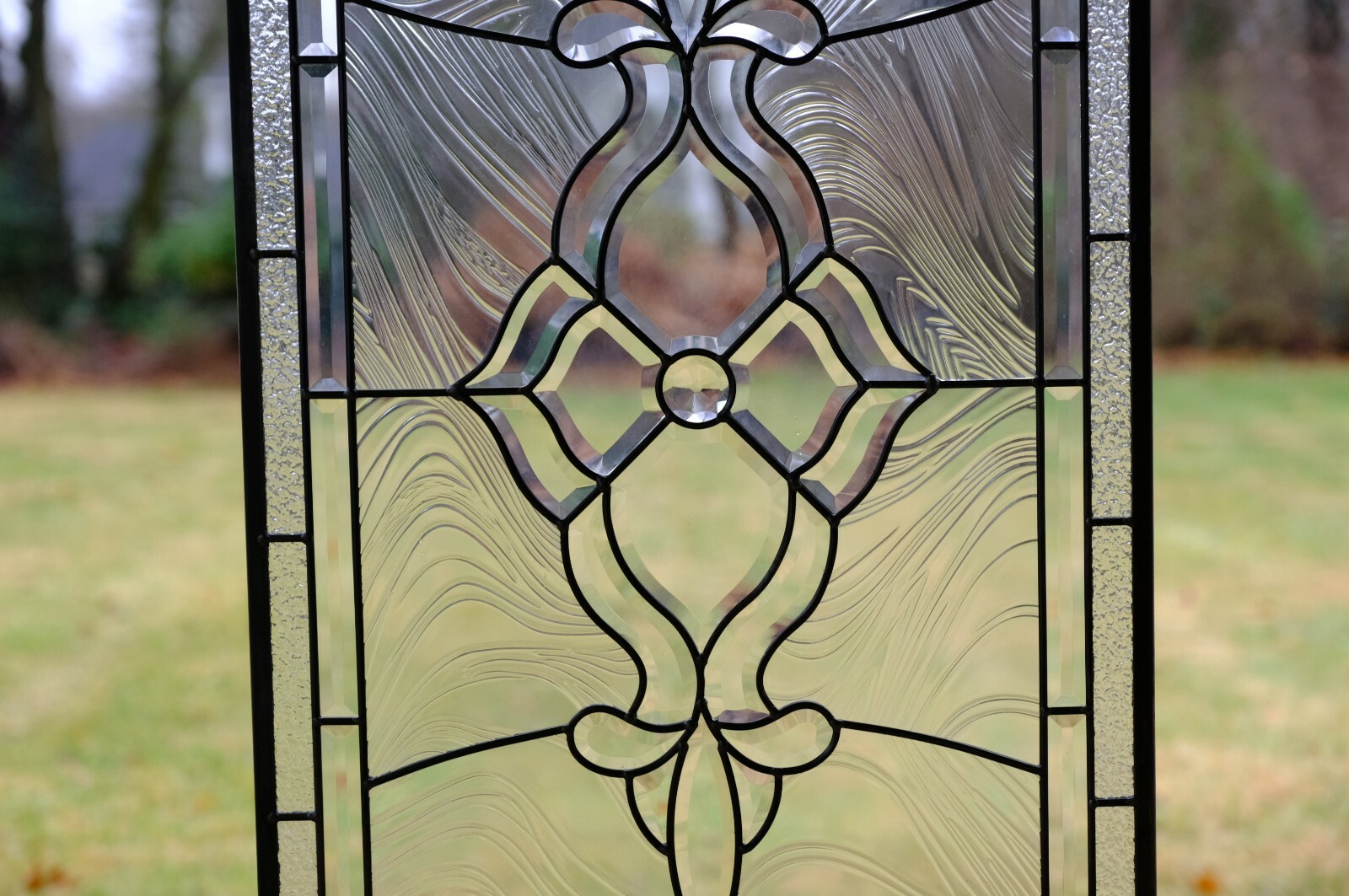 Stunning Handcrafted All Clear stained glass Beveled window panel, 20″ x 34″
