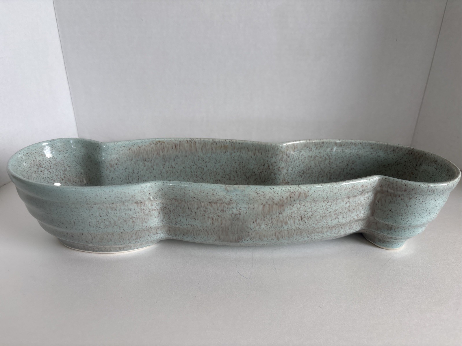 Vtg MCM Covina Pottery 903 USA Robins Egg Blue Speckled Dish 14in X 2.5in