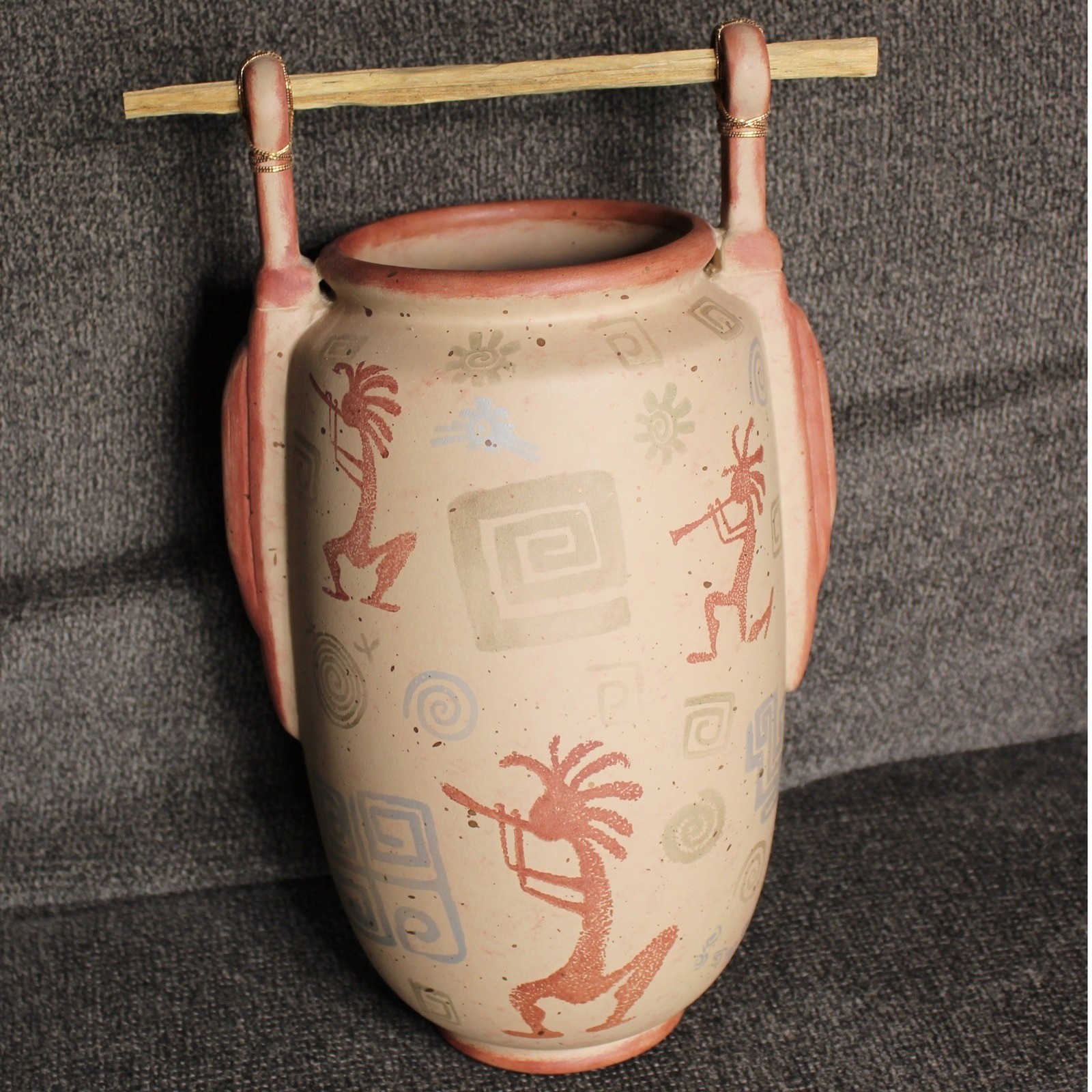 Studio Art Pottery Vase Signed Kolopelli Southwest Phoenix AZ Tan 13in