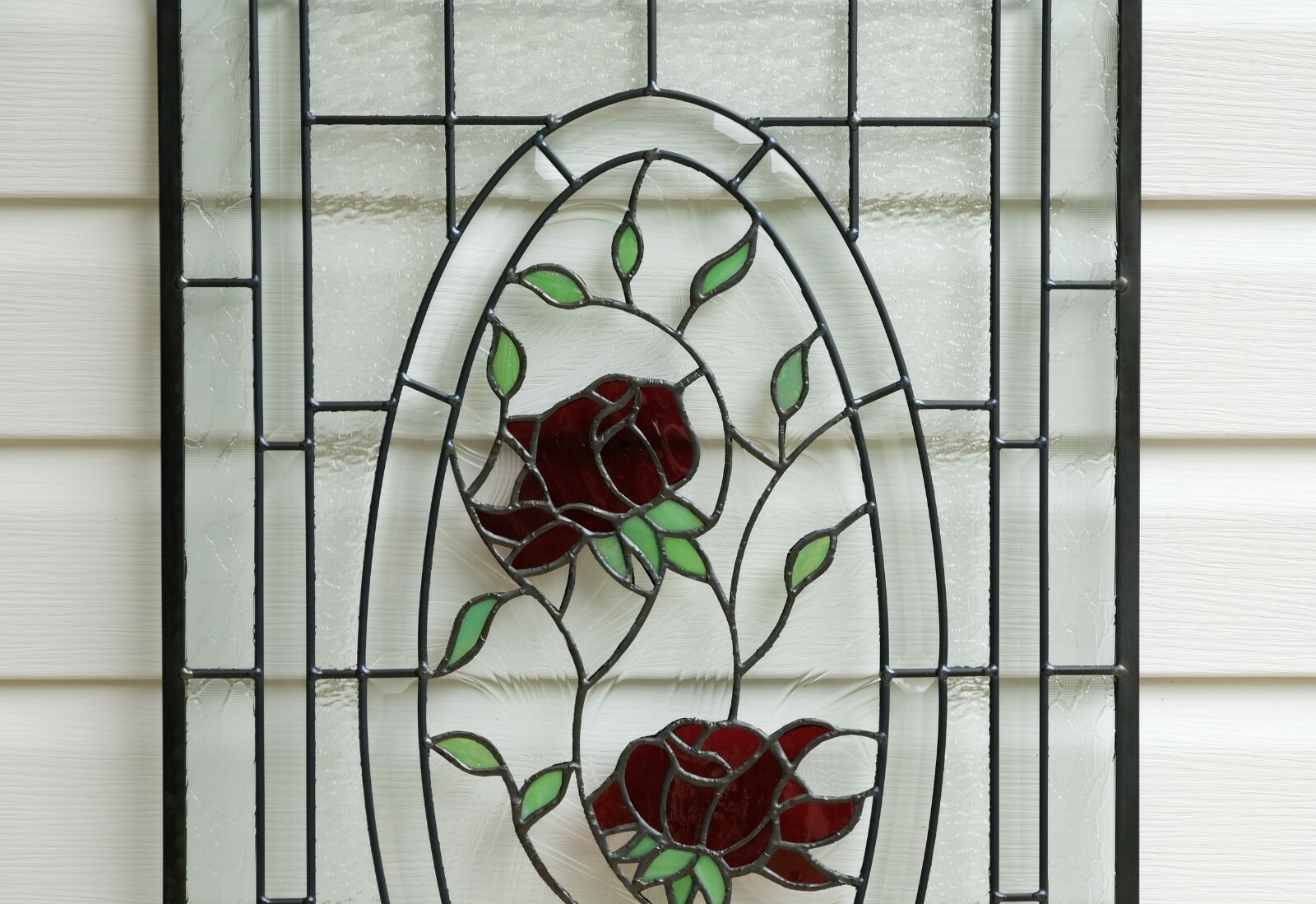 20″ x 34″ Stained Glass Window Panel rose blooming