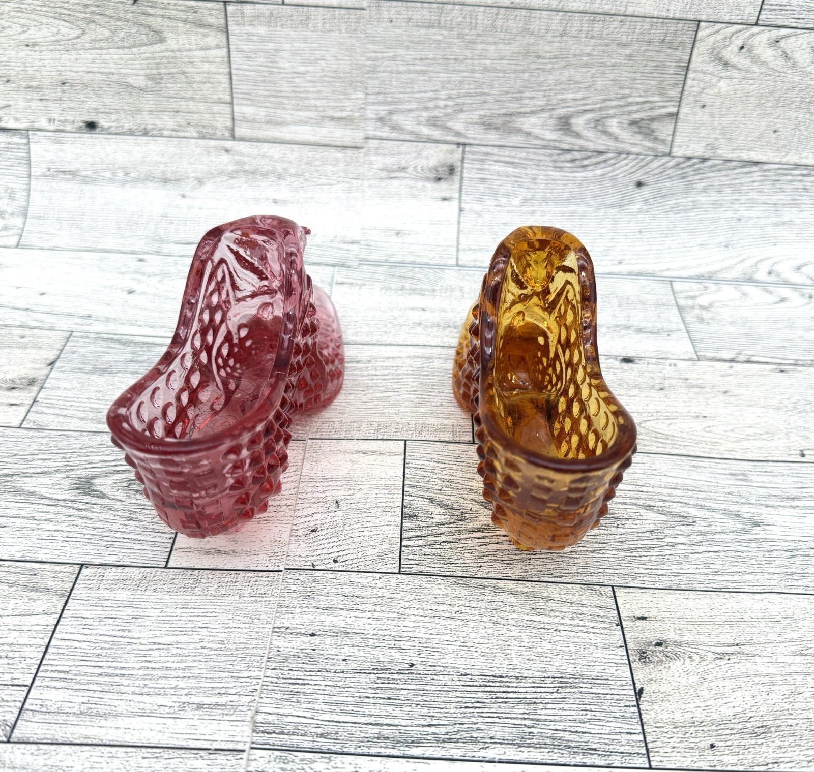 VTG Fenton Art Glass?? 6 EA Victorian Style Cathead Pressed Glass Slipper Shoes