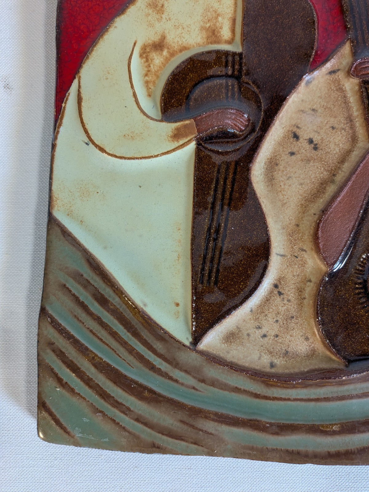 Large YAIR COHEN Studio Pottery Ceramic Wall Plaque Tile Musicians mcm Modernist