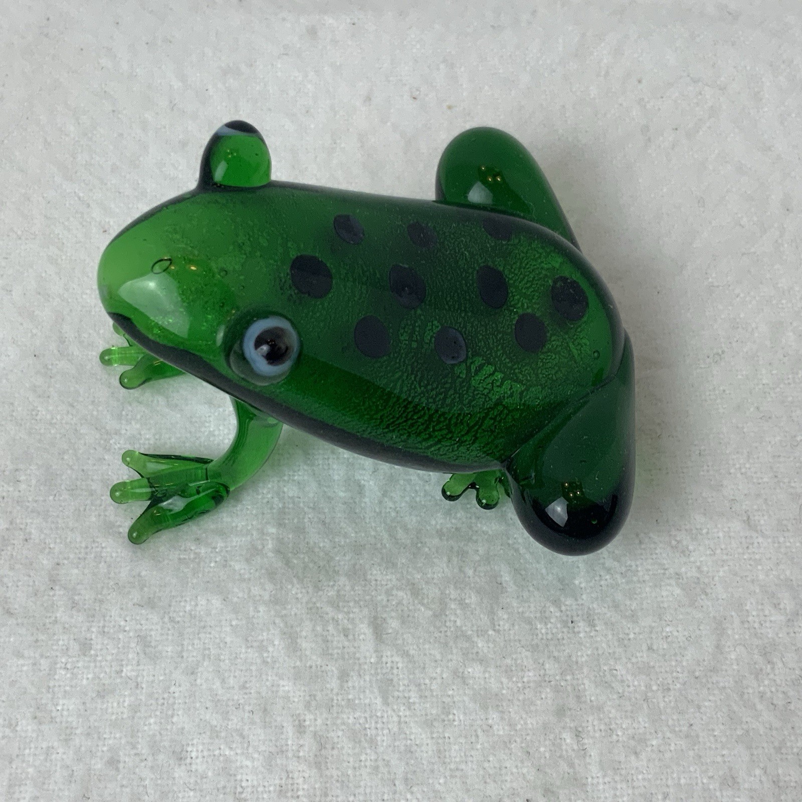 Vintage Lampwork Small Green Hand blown Art Glass Frog Figure Figurine