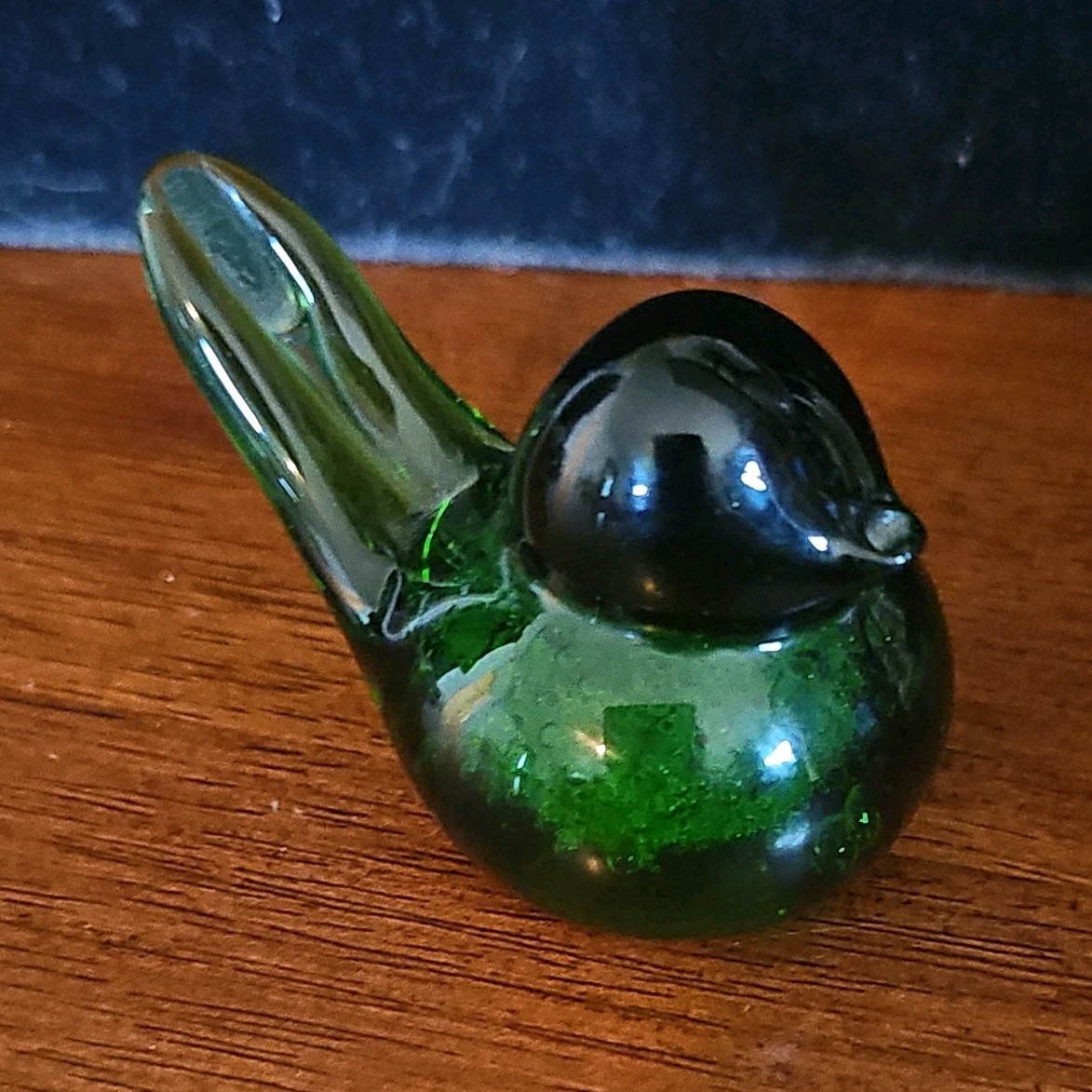 Green Hand Blown Glass Bird Art Figurine Decorative Glossy Collectible