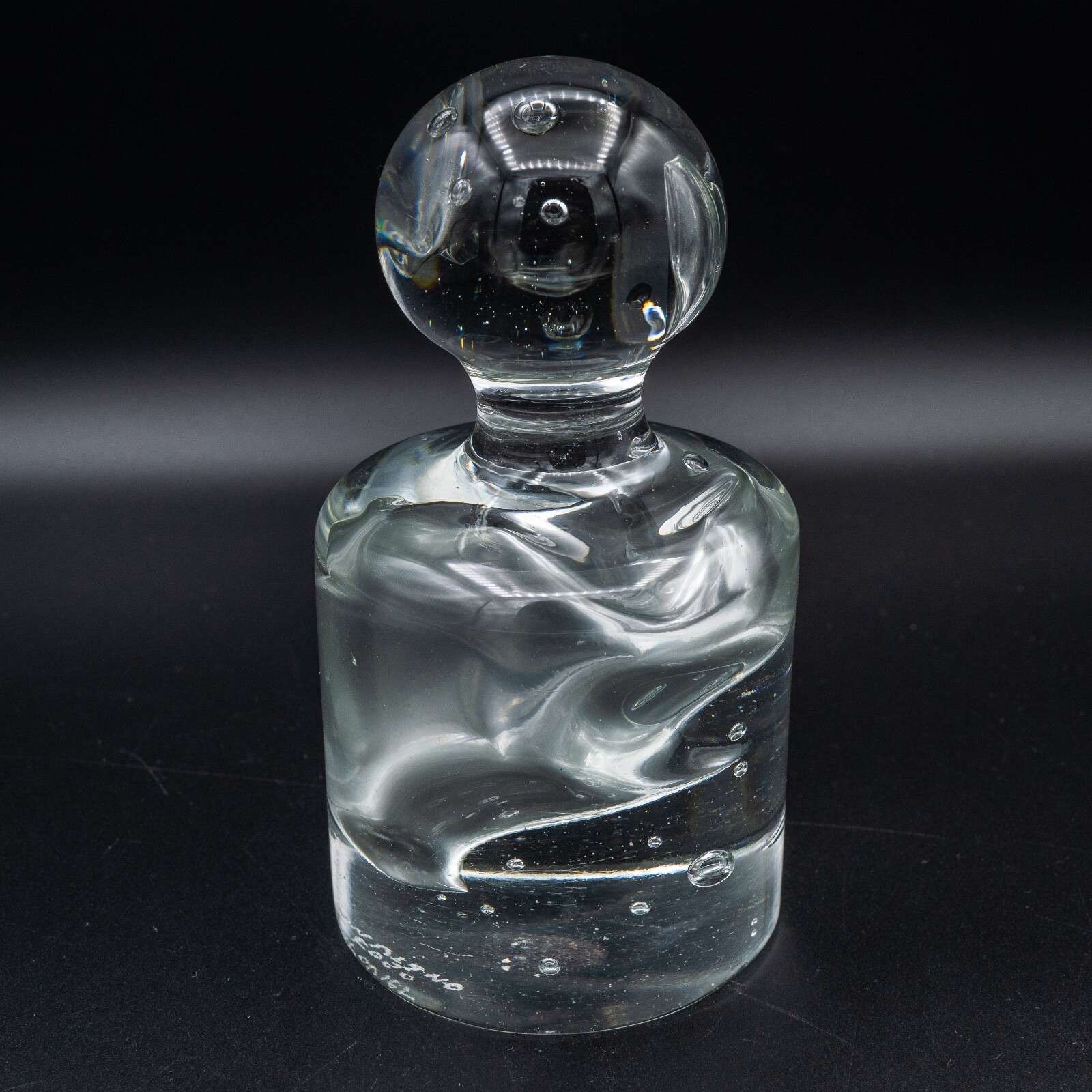 Barovier & Toso Murano Glass Italy Knob Paperweight Clear Bubble Signed