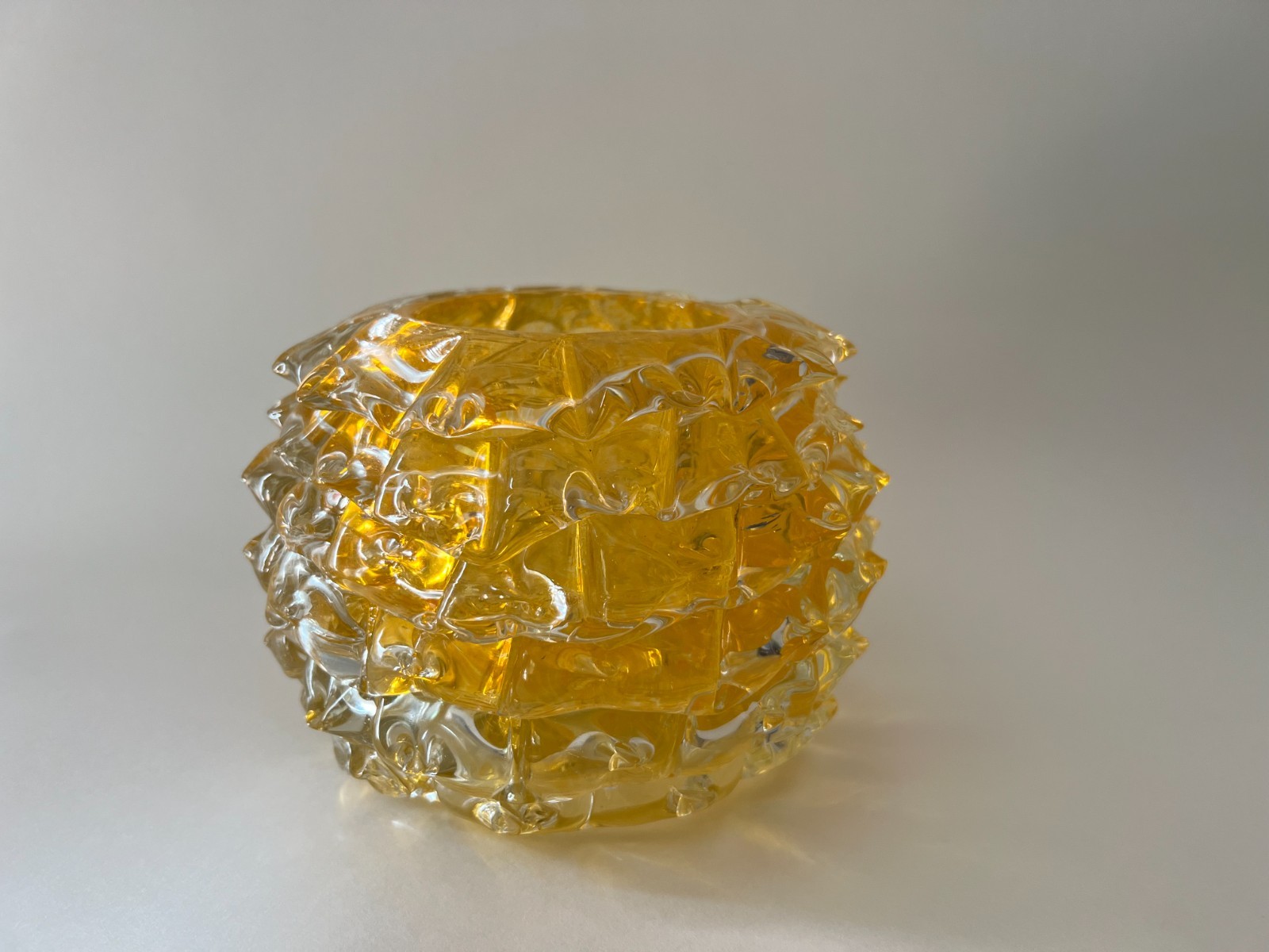 Amber Rostrato Murano Italy Art Glass Vase. Ercole Barovier. 4 7/8″ Tall. 6 3/8″