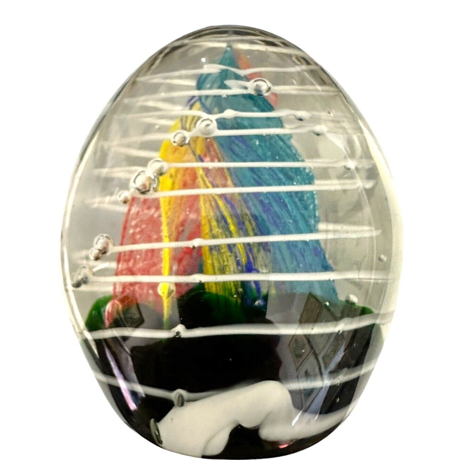 Multicolor Swirl Egg Glass Paperweight 4.0” Handblown Art Glassware Decoration