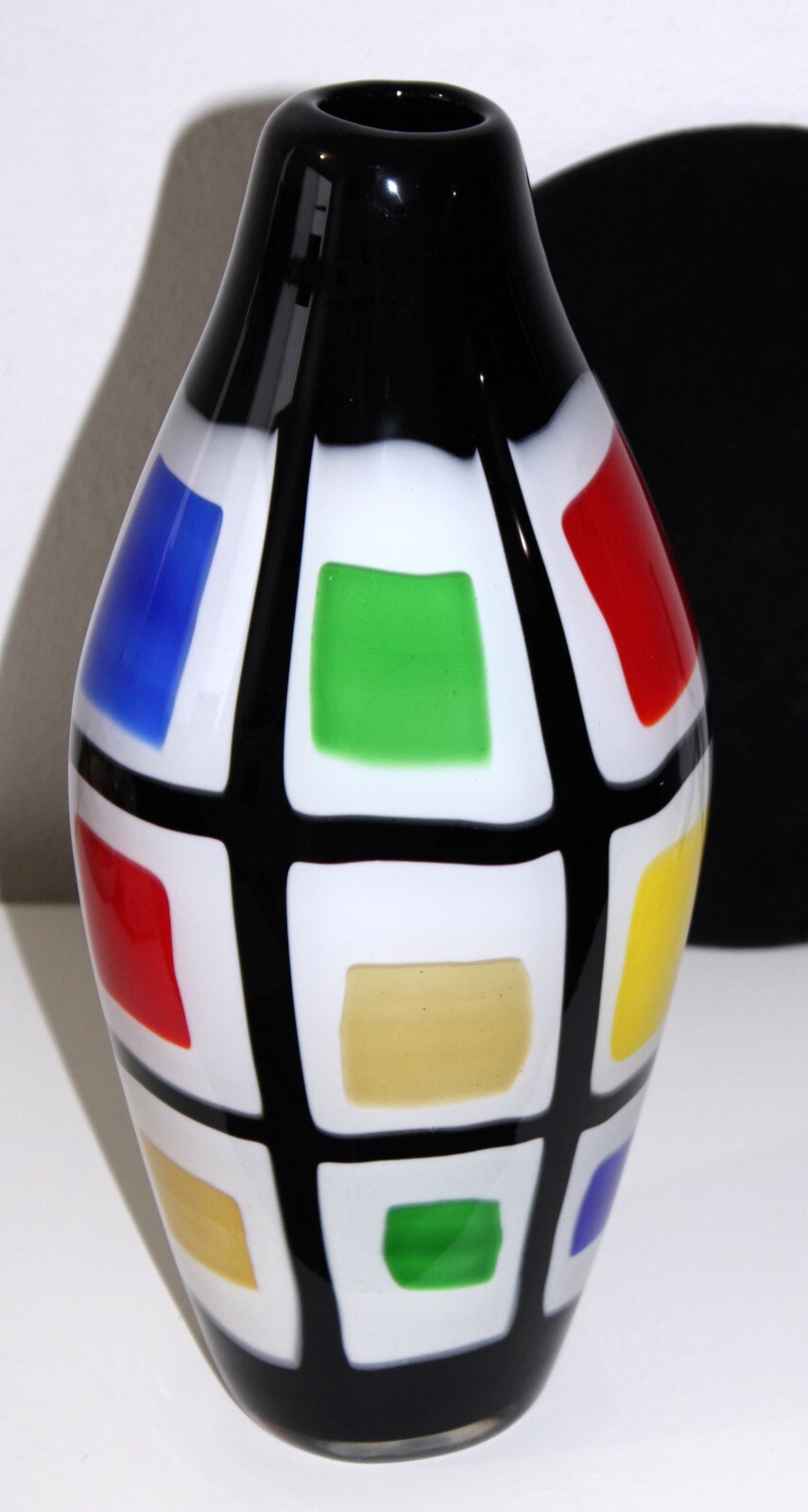 Pezzato ART Glass Vase Cubes Squares Black Yellow Red Green Blue-10 lbs 15 inch