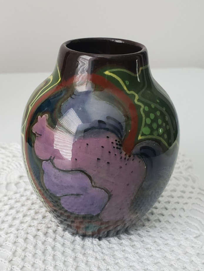 Colorful Vintage /Antique Regina Art Noveau Gouda Holland W.B Vase 3 ” Floral