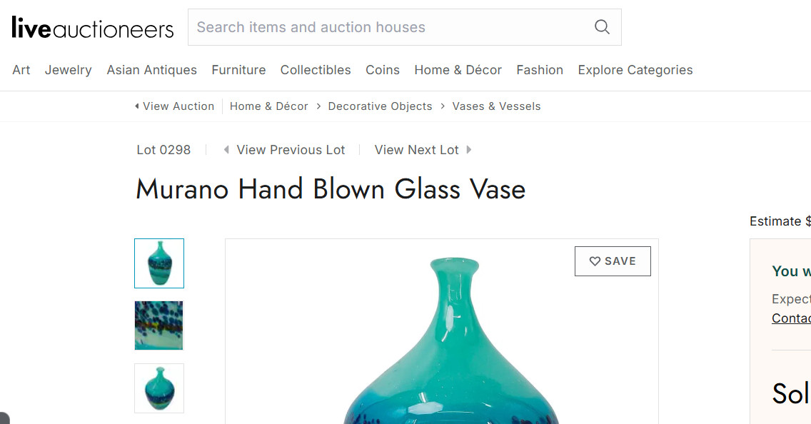 VTG MURANO Italy Hand Blown 16″ Art Glass Vase Blue Green with Flecks 10 lbs