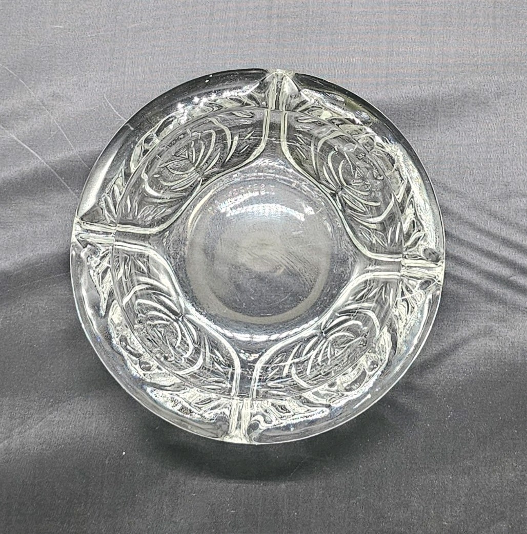 Vintage KIG Indonesian pressed glass rose pattern ashtray. Excellent Condition