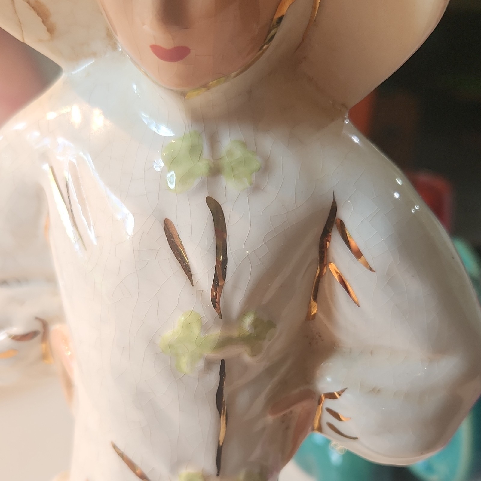 Ceramic Woman Figurine Hand Painted Glossy Finish White Black 14 in