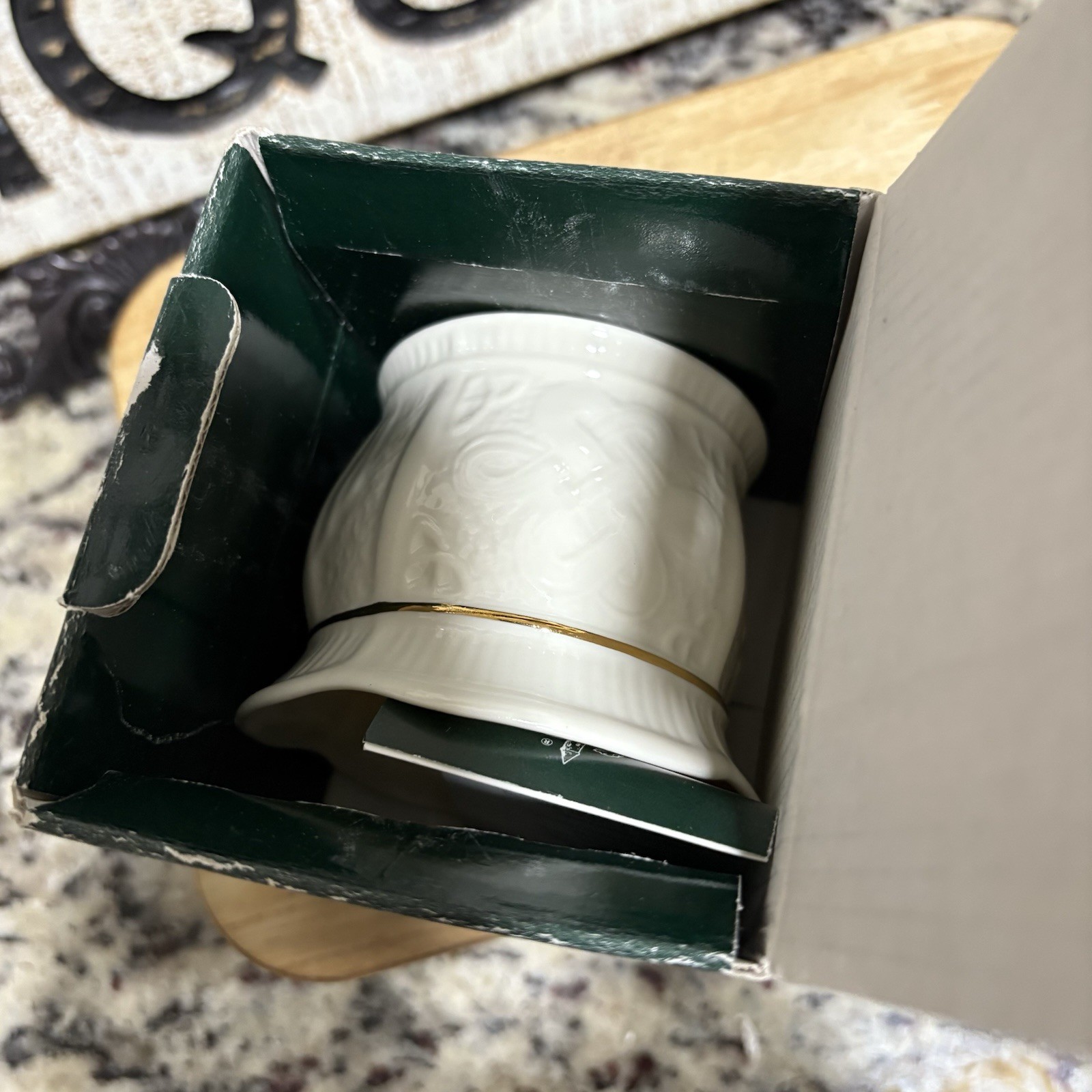 Belleek Parian Fine China Votive – NIB – Cream & Gold Trim- Ireland- RARE!